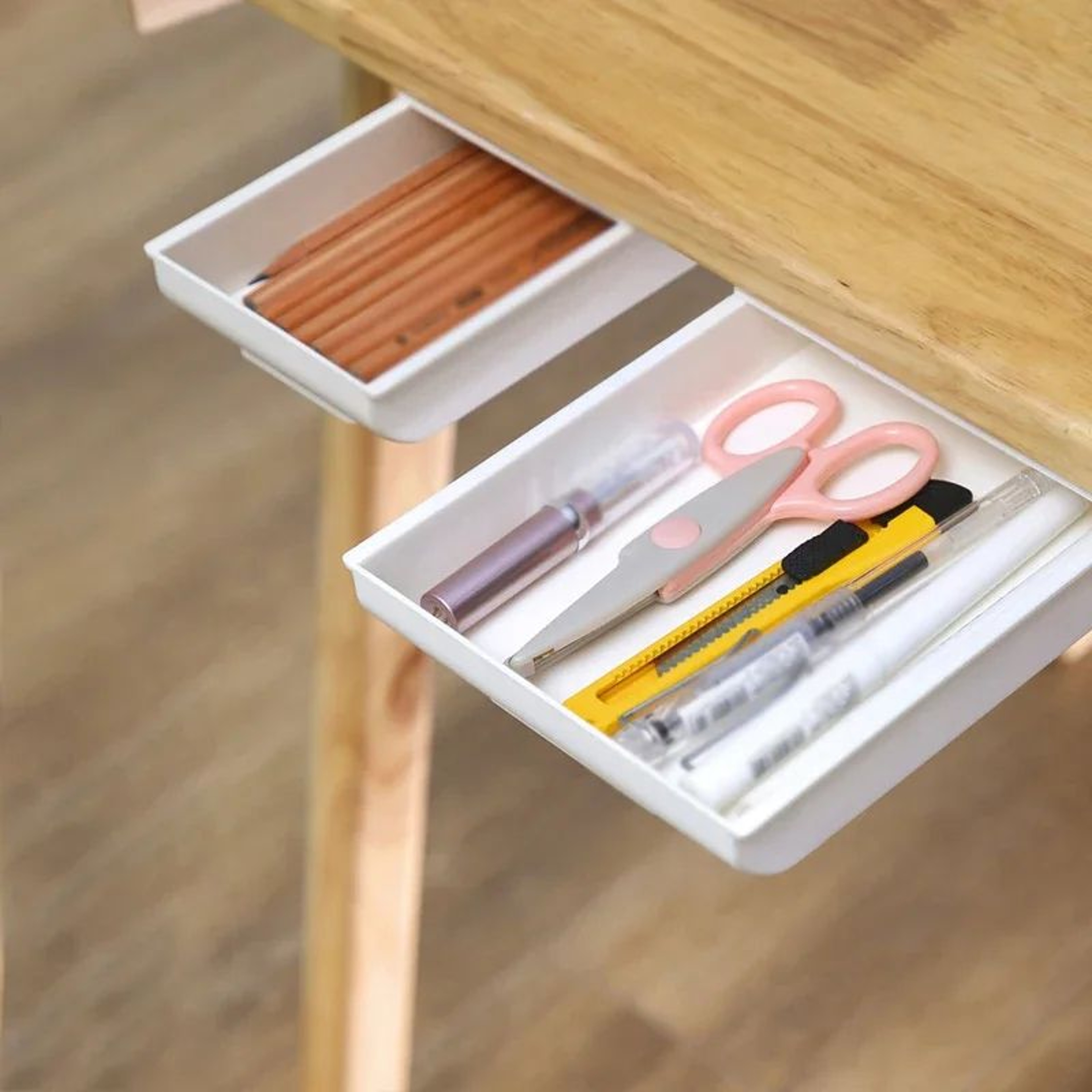Under Desk Self Stick Hidden Storage Drawer Box 6