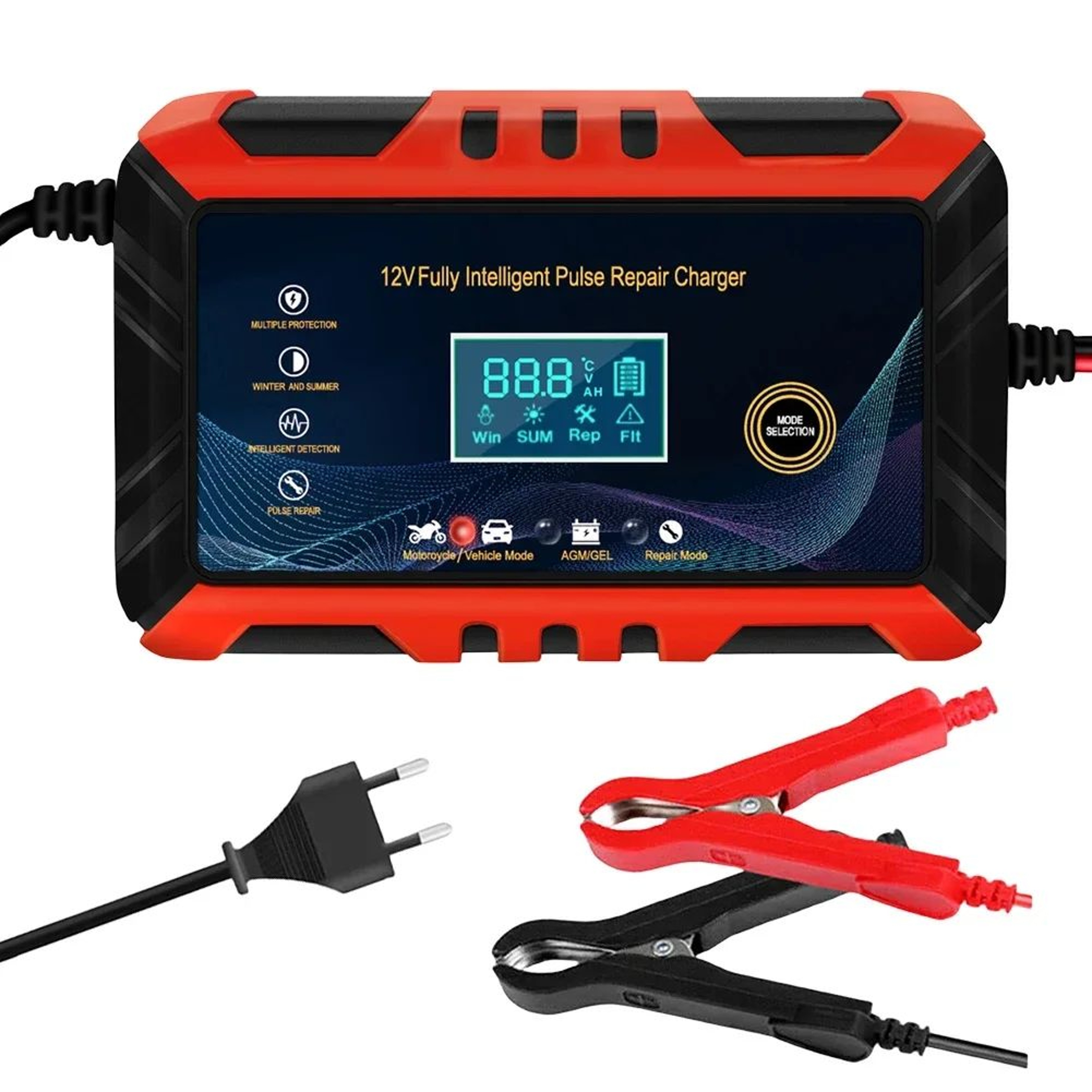 12V 6A Automatic Smart Battery Charger With LCD Pulse Repair 7