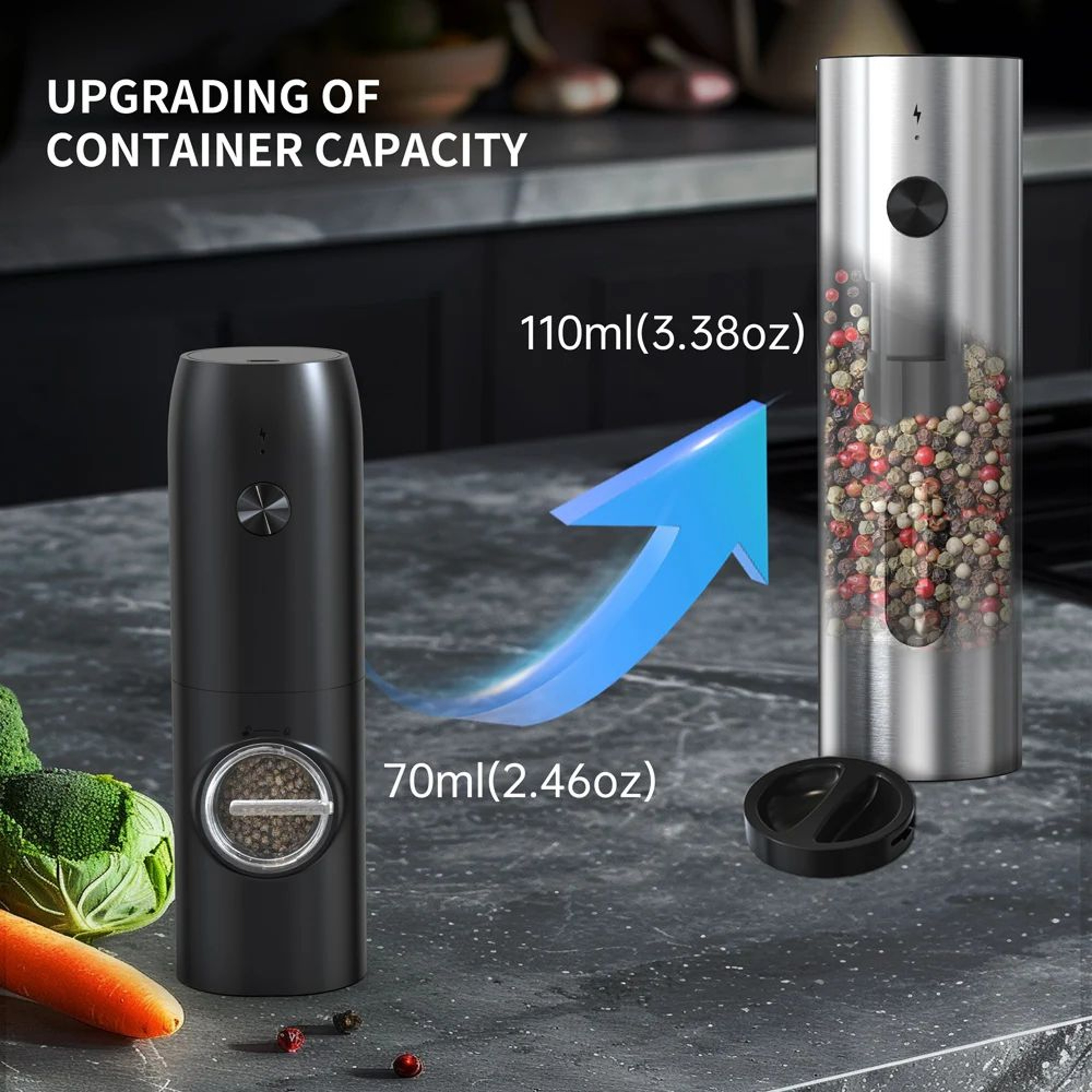 USB Rechargeable Automatic Salt And Pepper Grinder With LED 3