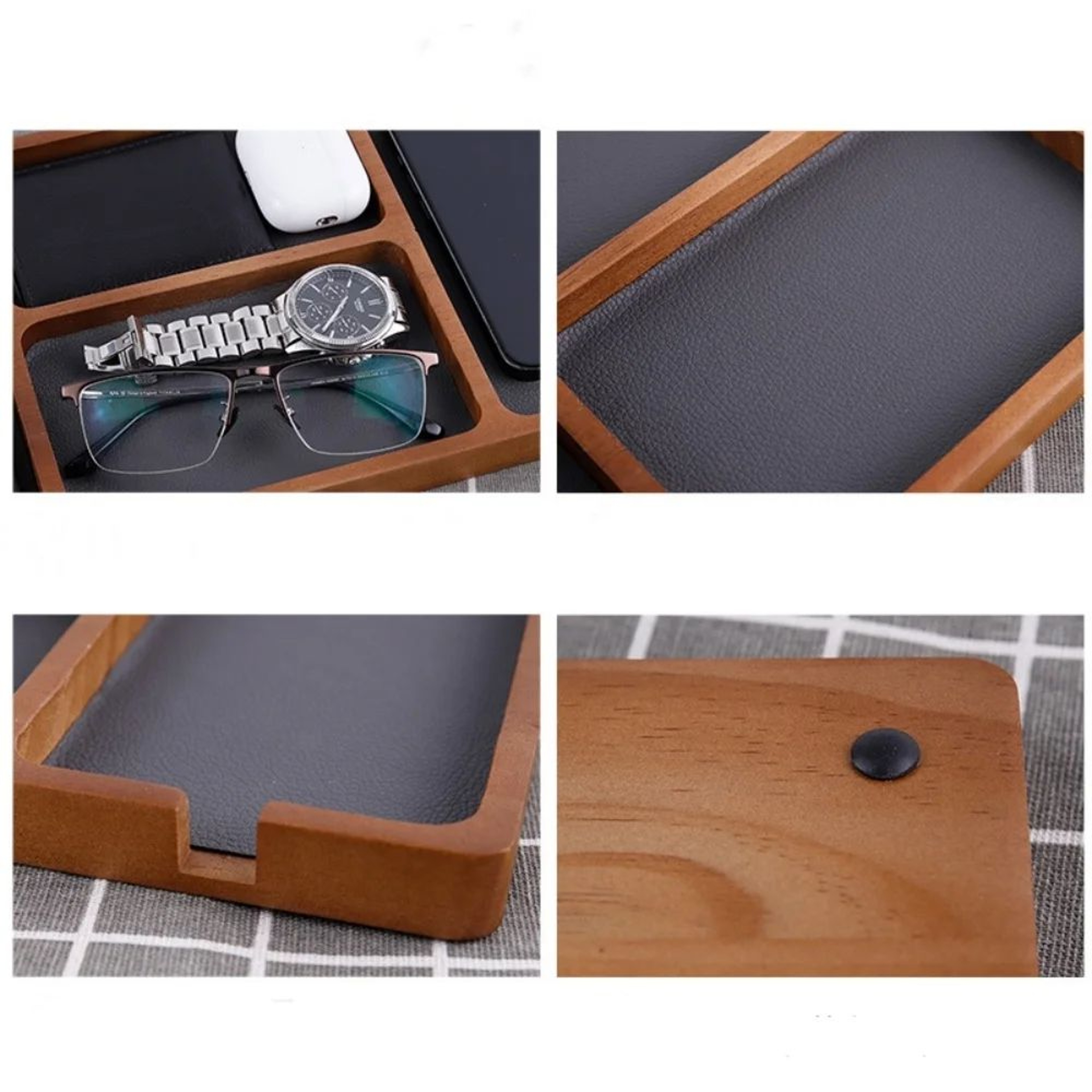 Wooden Desktop Storage Box With Solid Wood Grid 2