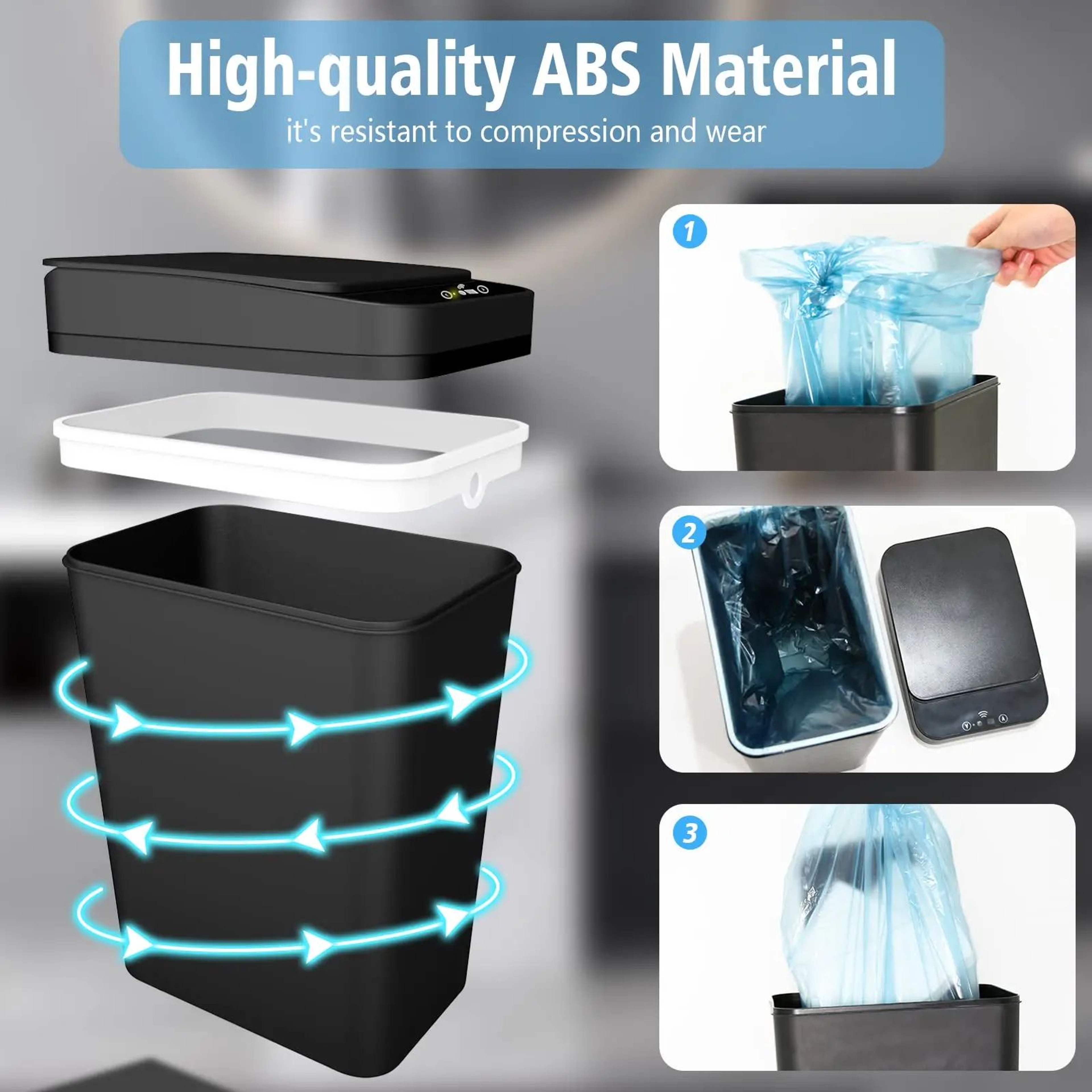 Touchless Motion Sensor Bathroom Trash Can With Lid 2