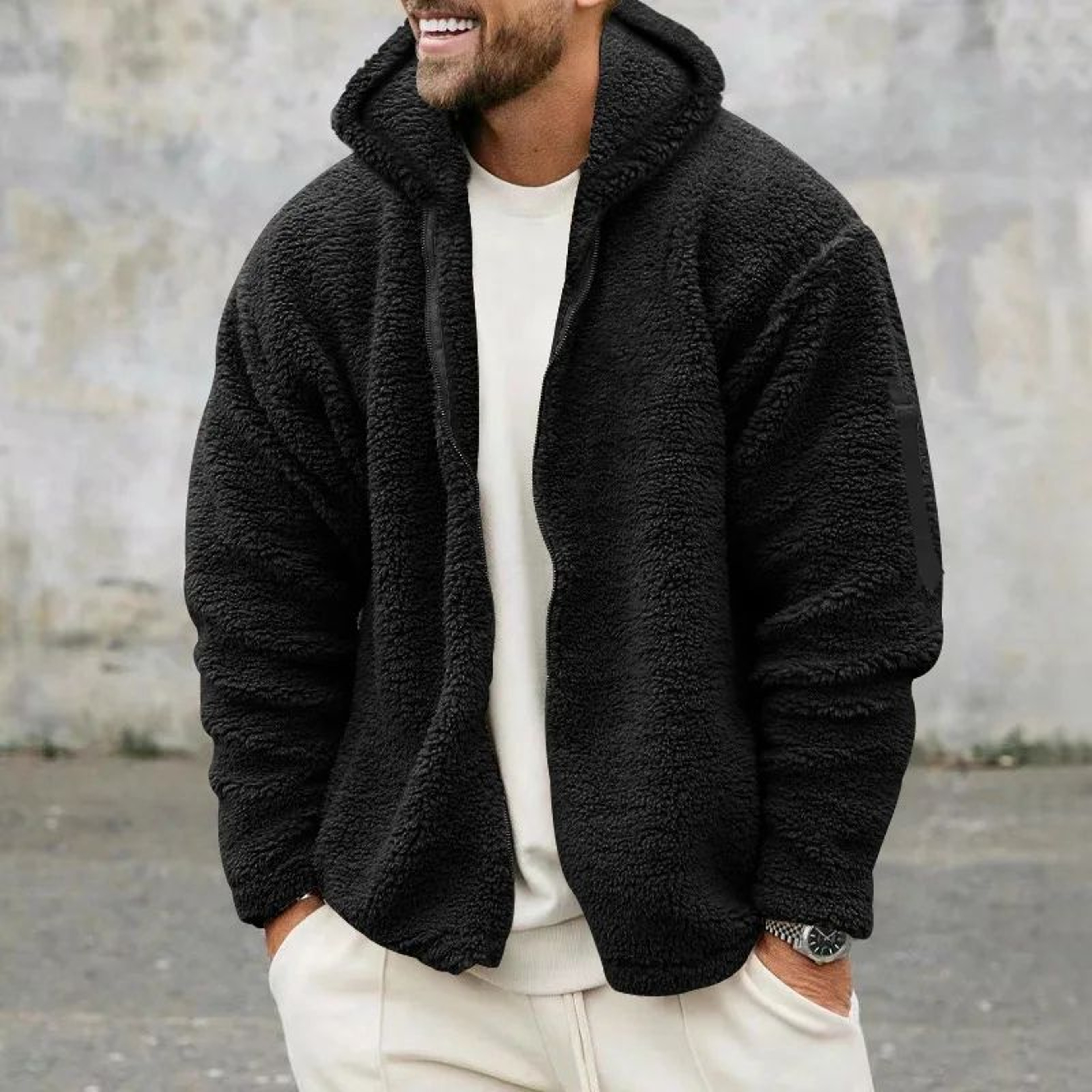 Mens DoubleSided Fleece Warm Hooded Jacket 1