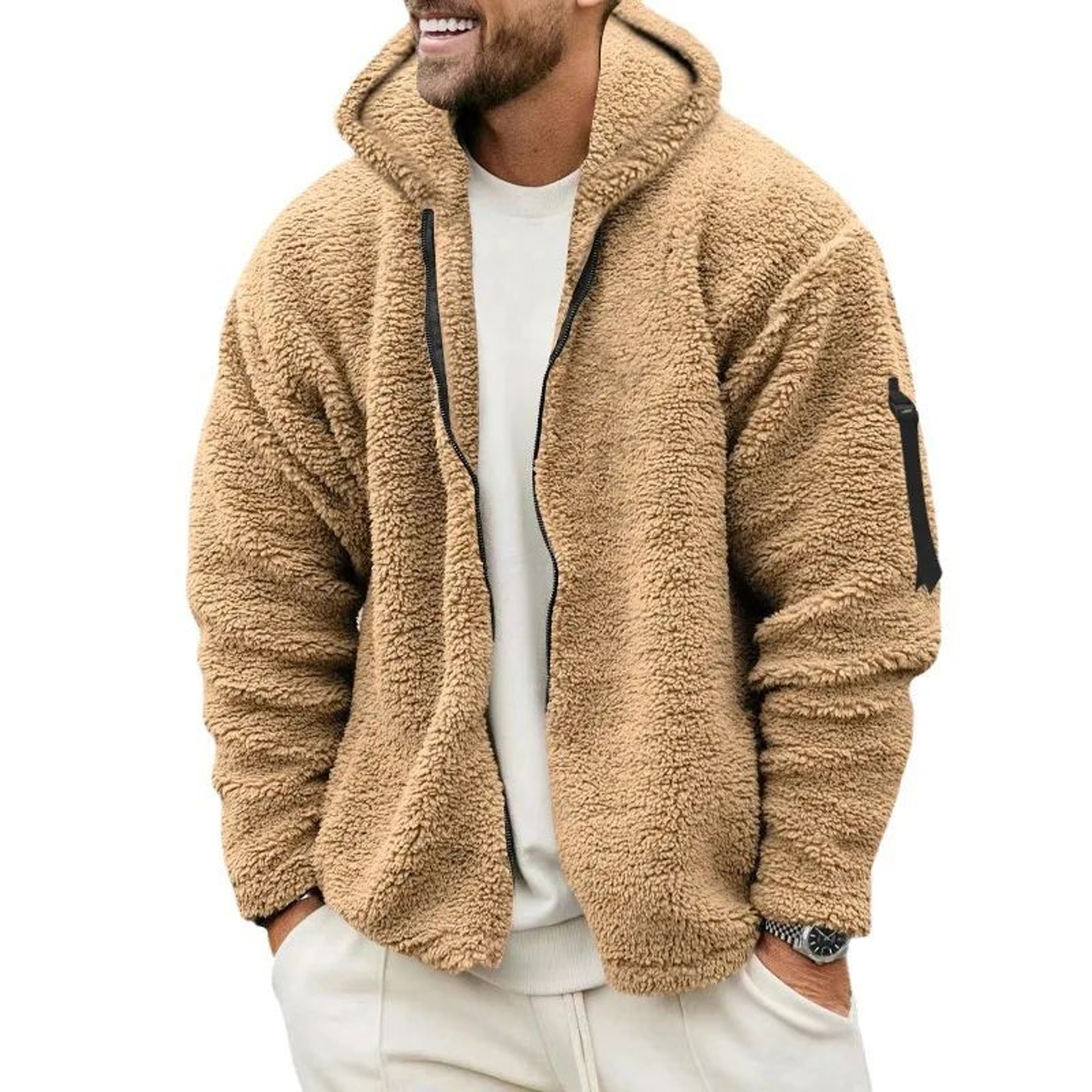 Mens DoubleSided Fleece Warm Hooded Jacket 3