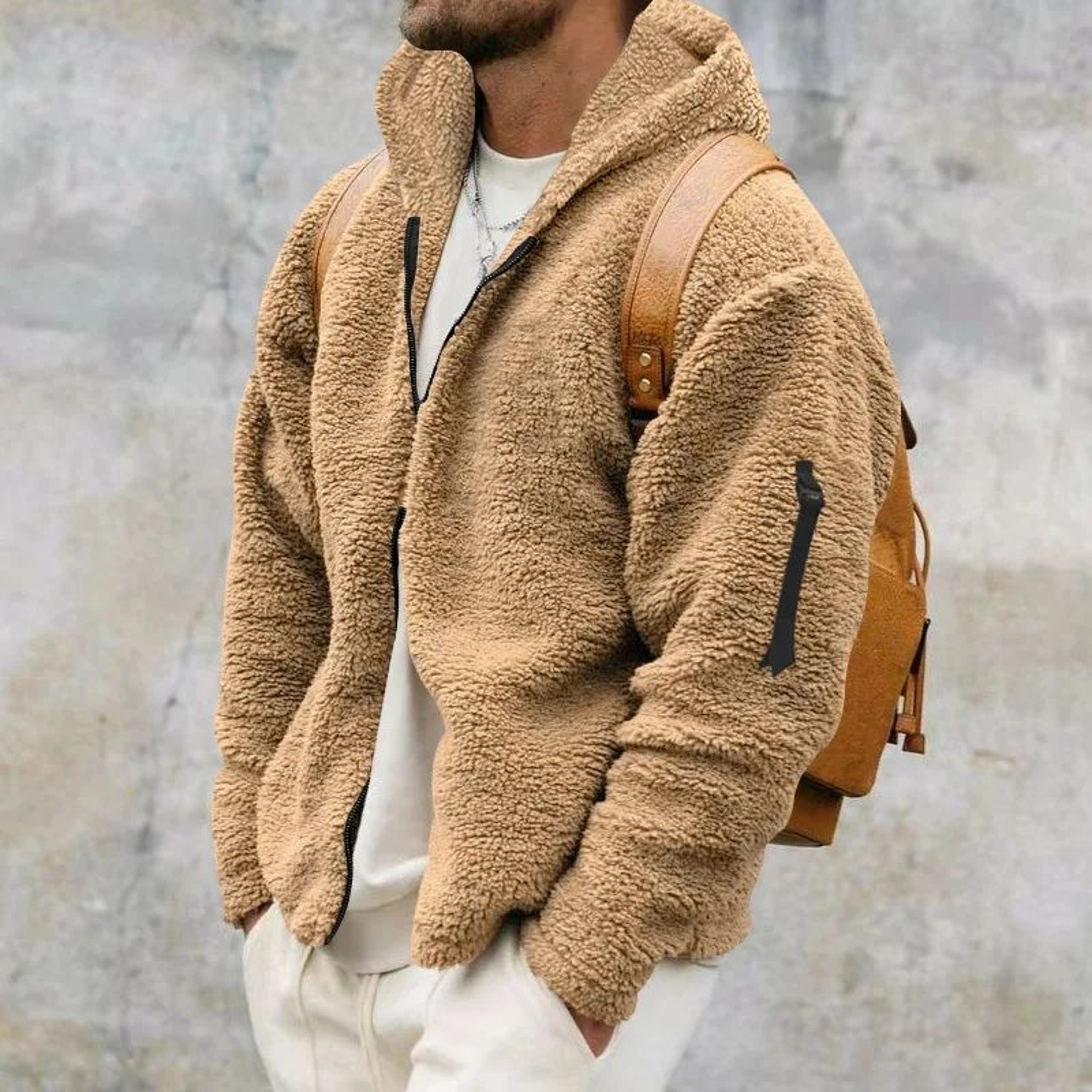 Mens DoubleSided Fleece Warm Hooded Jacket 5