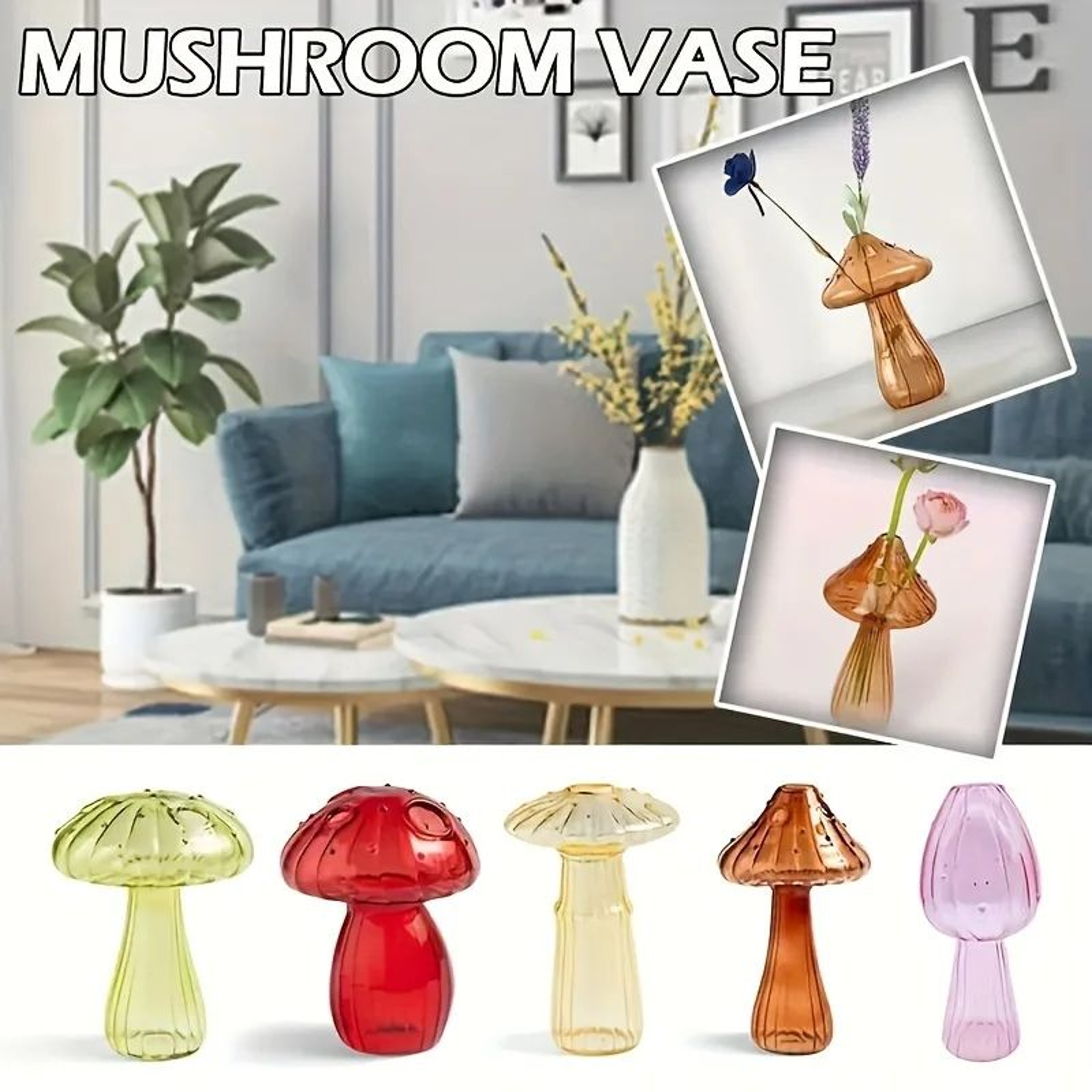 Colorful Mushroom Glass Vase Nordic Style Home Decor 3