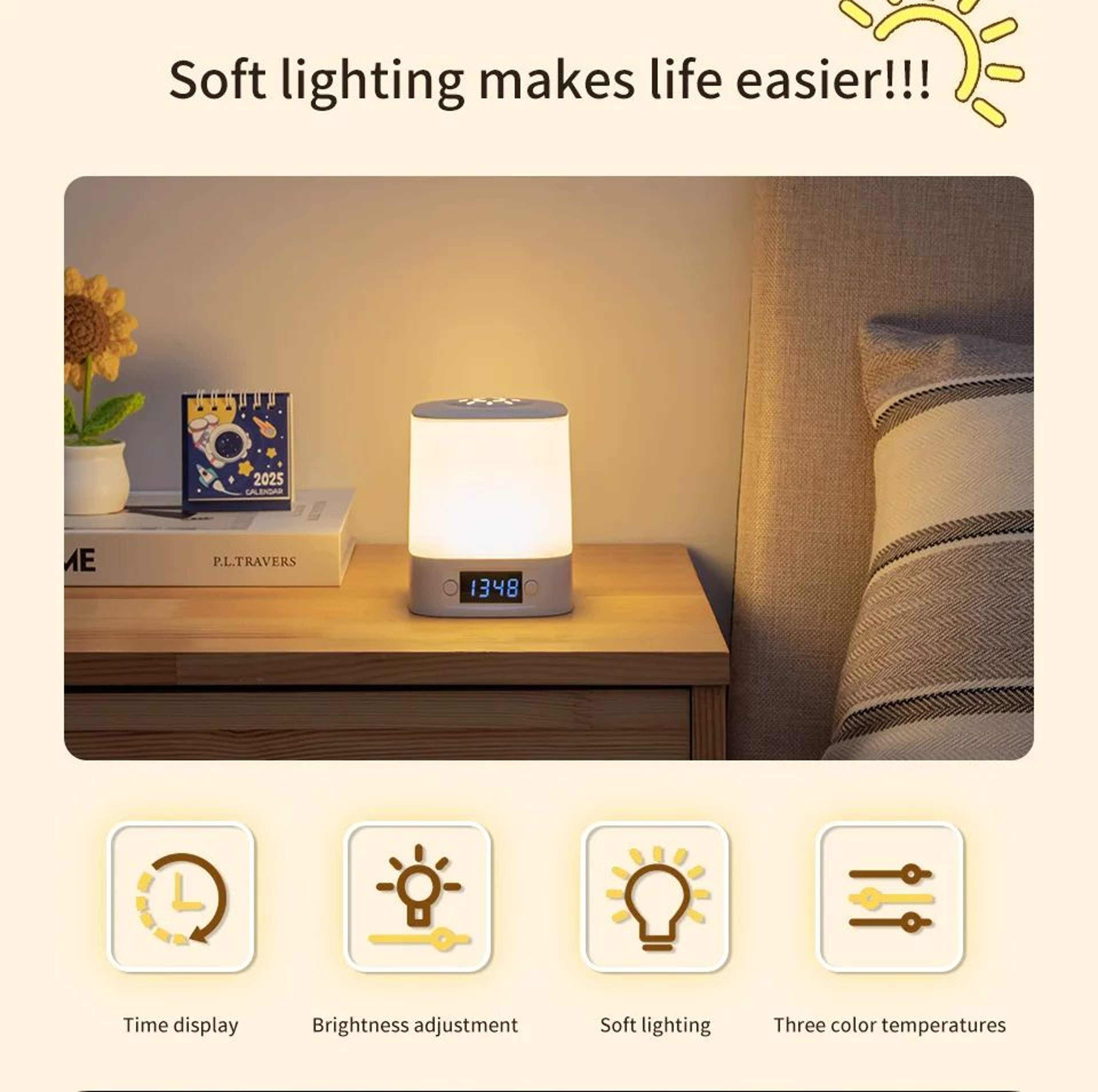 Rechargeable LED Night Lamp With Clock Display 6
