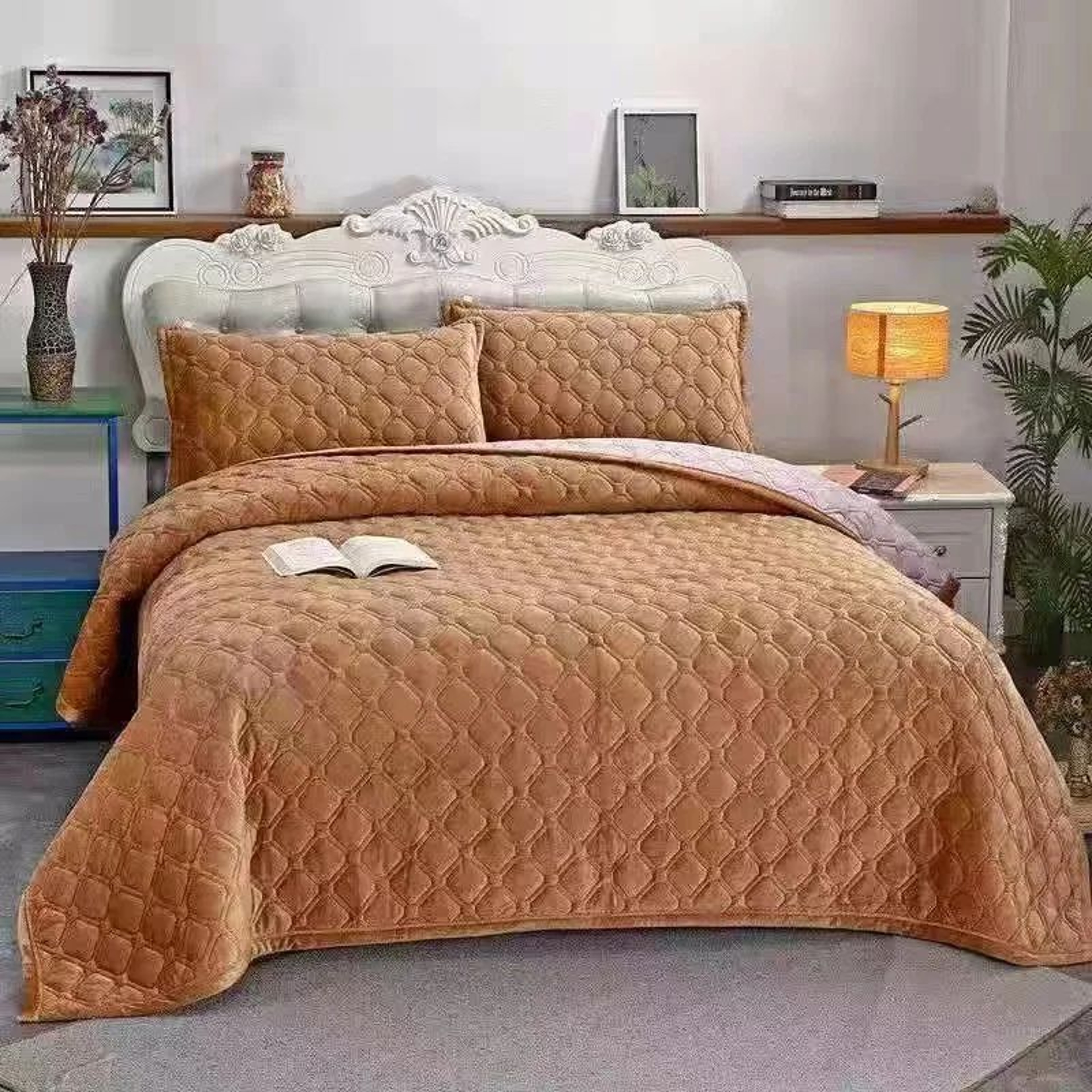 Soft Velvet Quilted Bedspread Blanket 270x230cm 15
