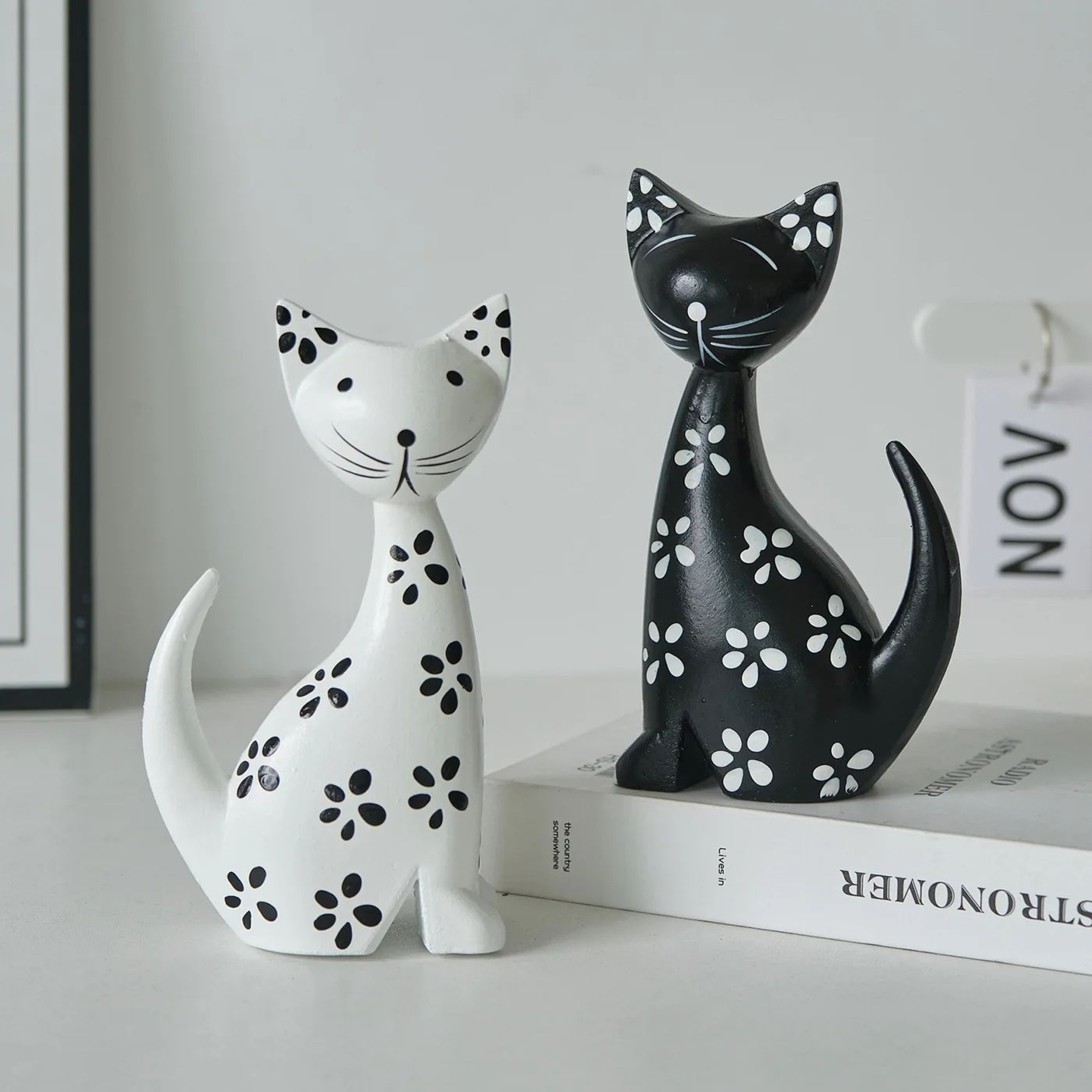 Black And White Couple Spotted Kitten Wooden Ornament 5