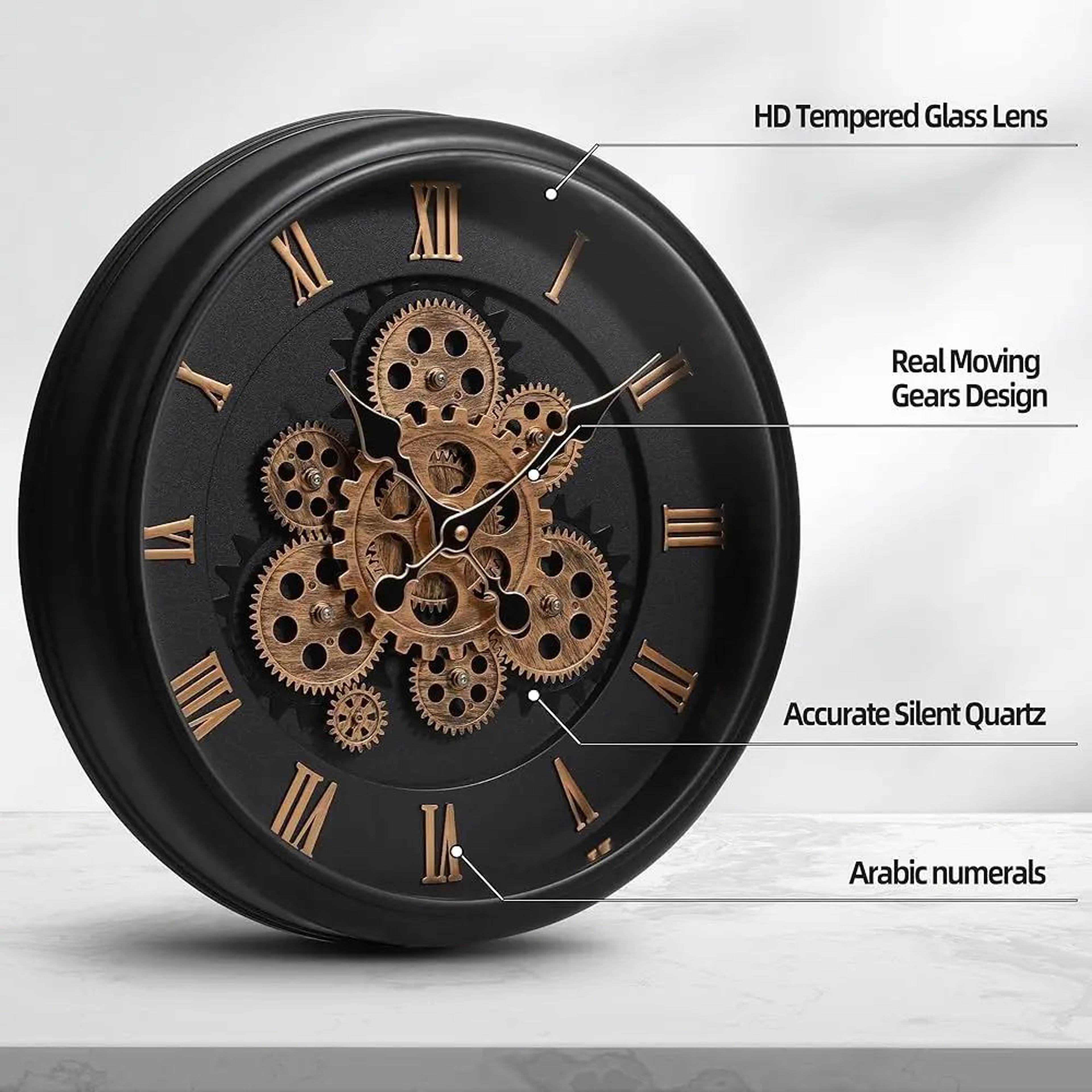 Industrial Moving Gear Wall Clock 16 Inch Battery Operated 3