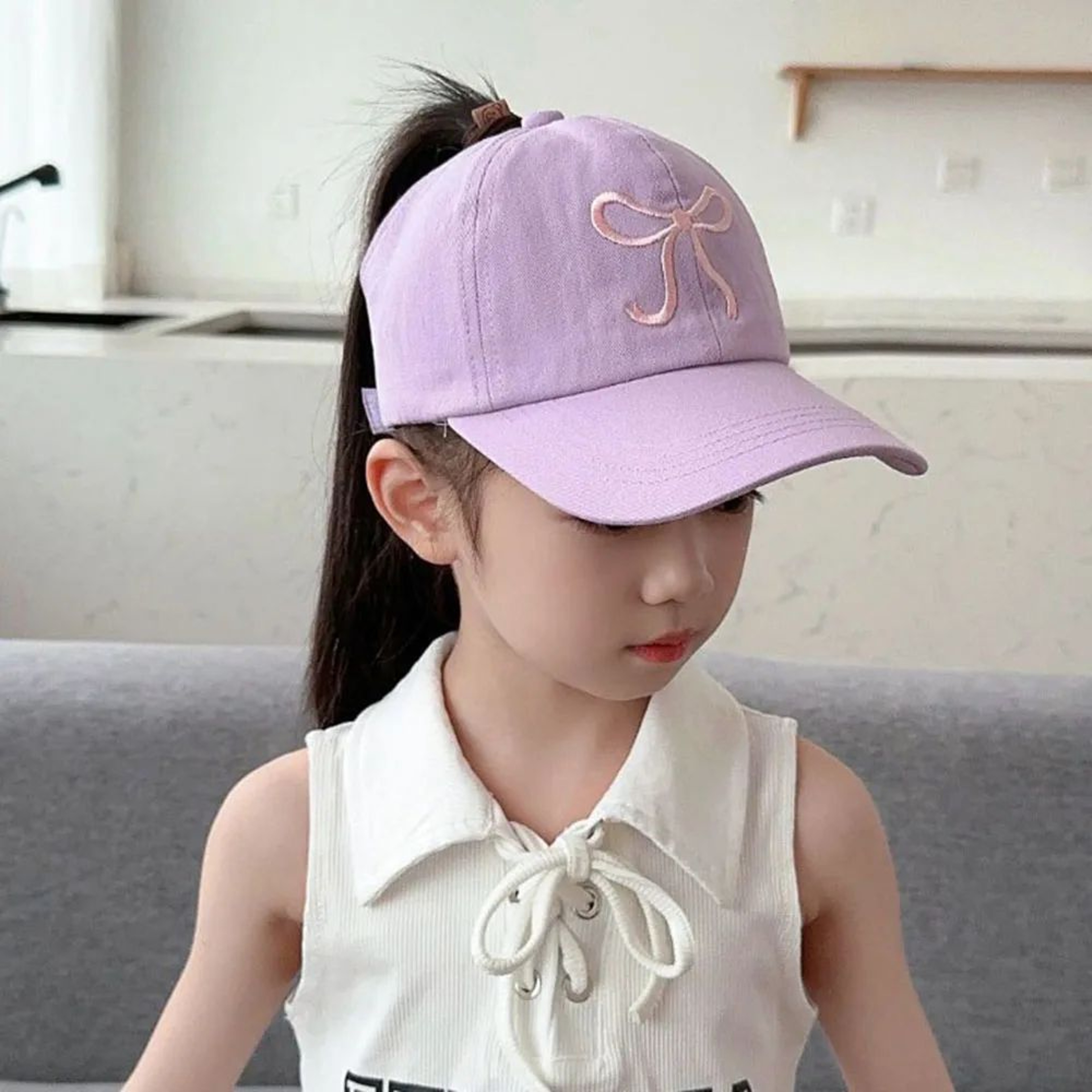 Kids High Ponytail Bowknot Baseball Cap 6
