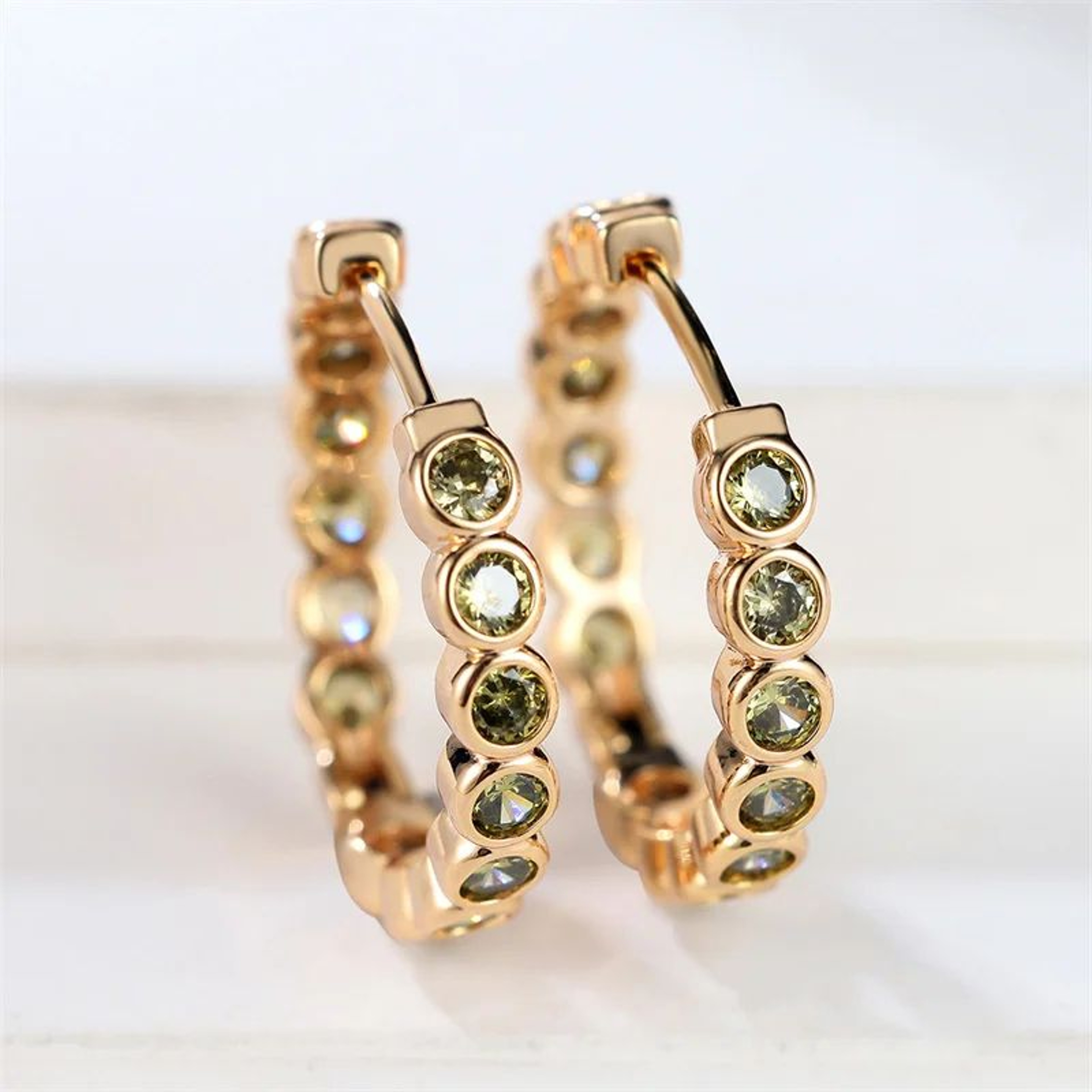 Black Round Hoop Earrings With Zircon Gold Color 2