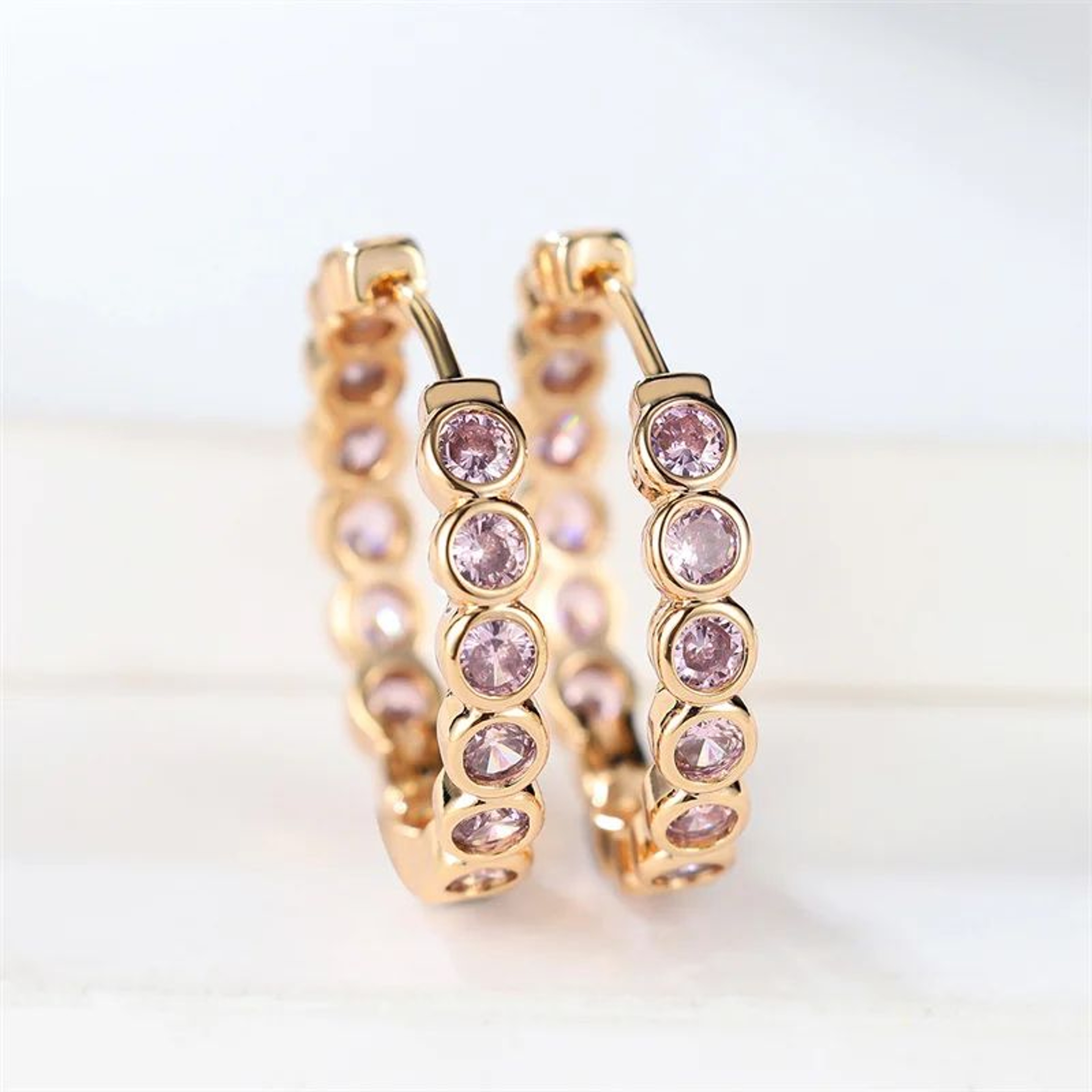 Black Round Hoop Earrings With Zircon Gold Color 5