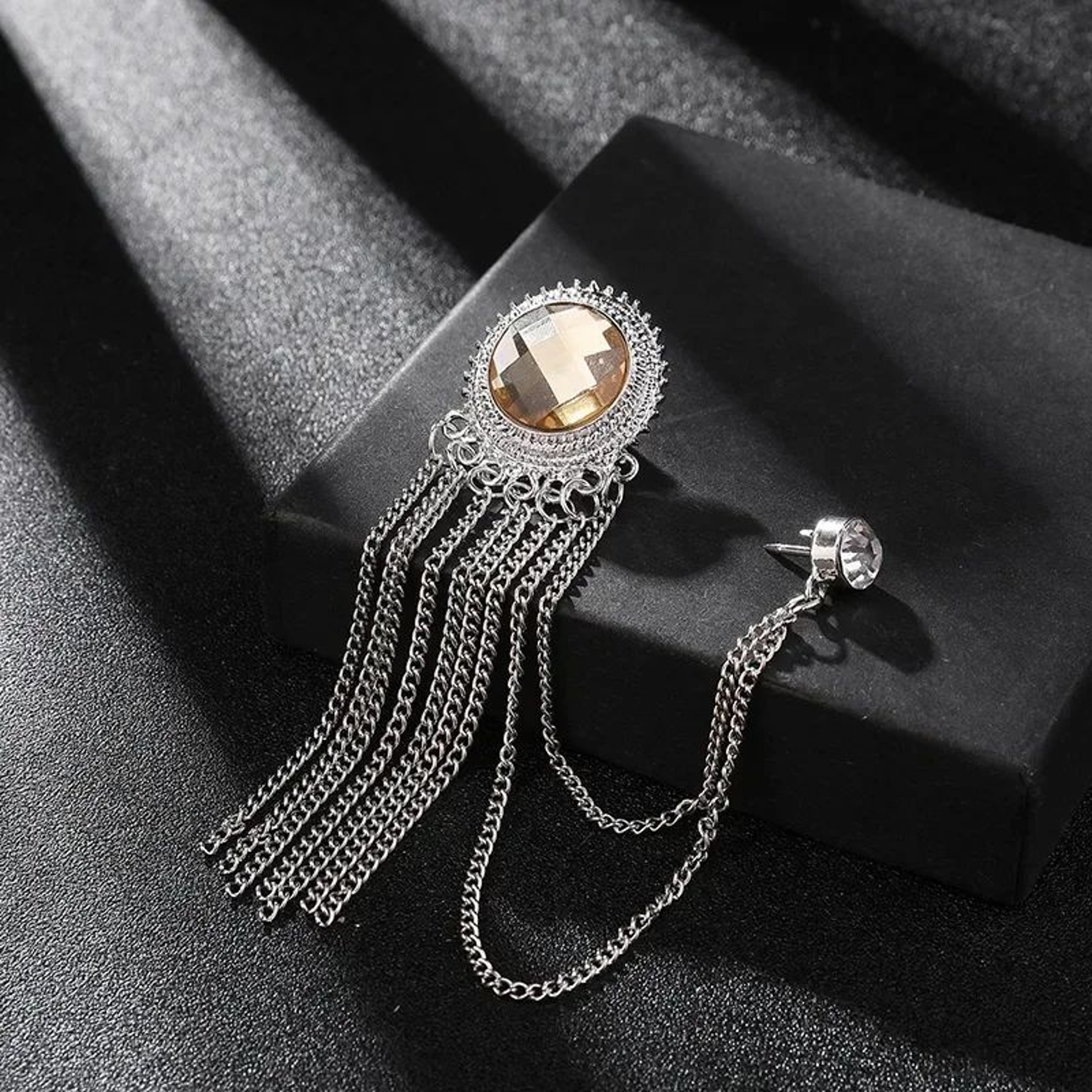 Luxury Rhinestone Tassel Brooch Pin For Men 13