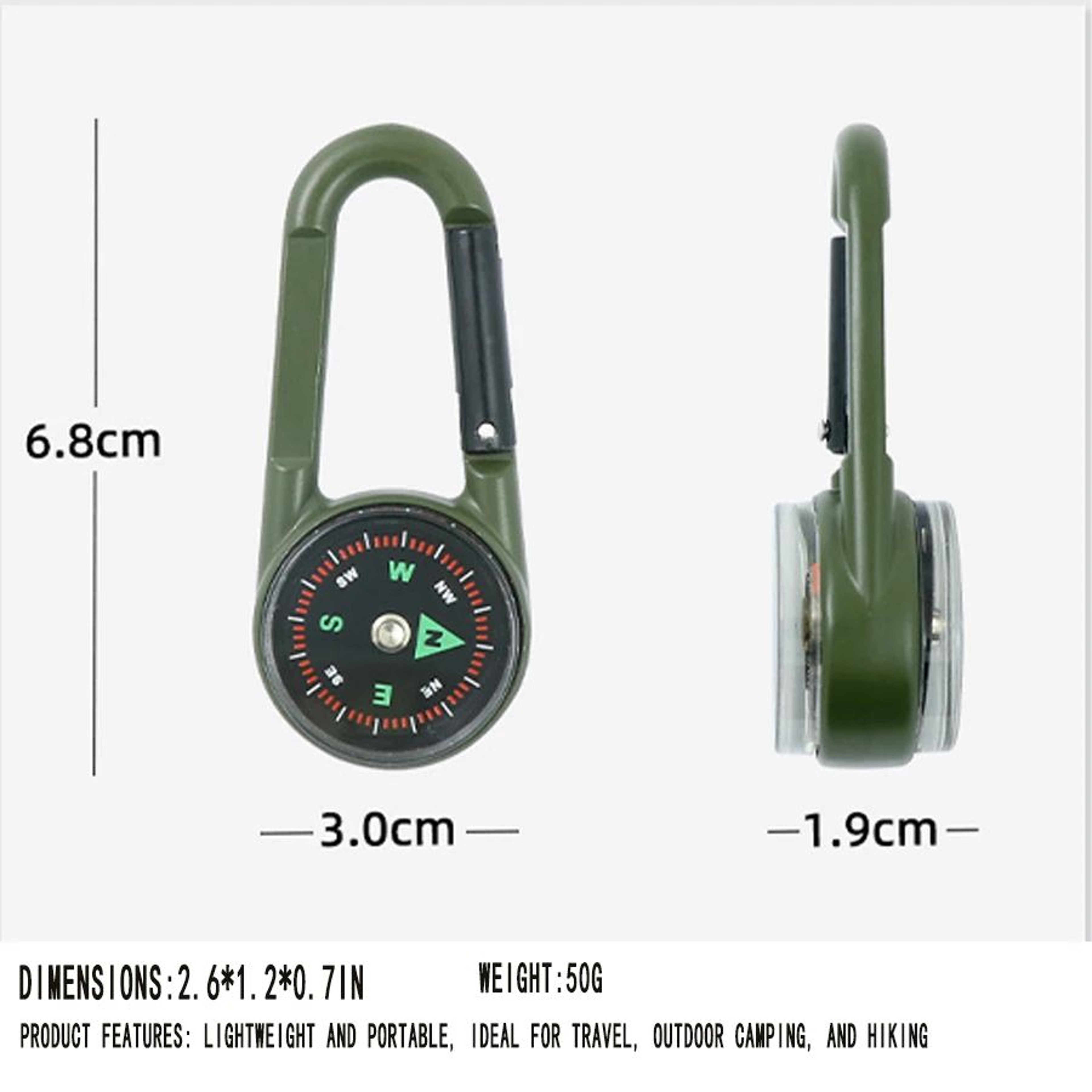 3 In 1 Mini Compass Thermometer Carabiner Keychain 1