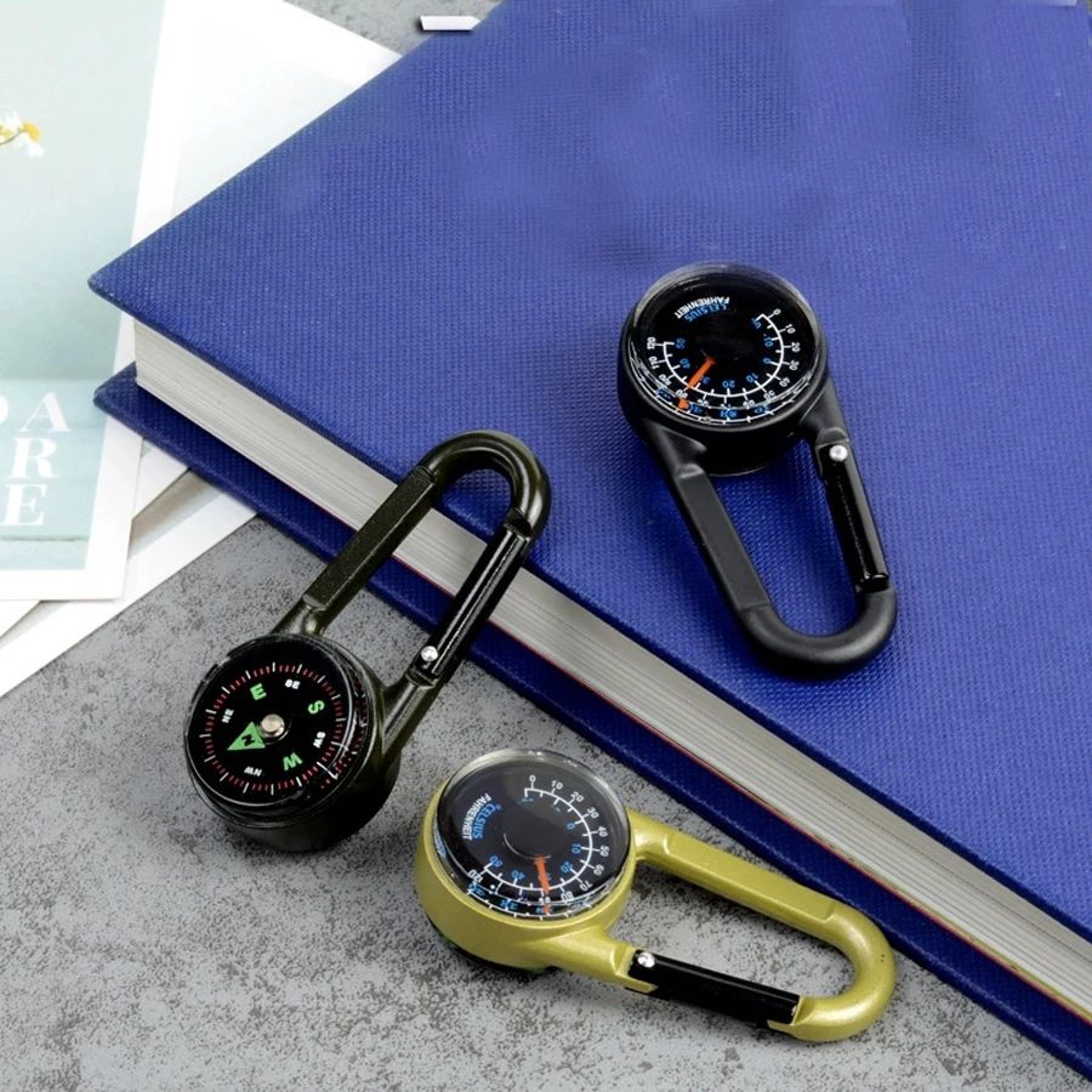 3 In 1 Mini Compass Thermometer Carabiner Keychain 9