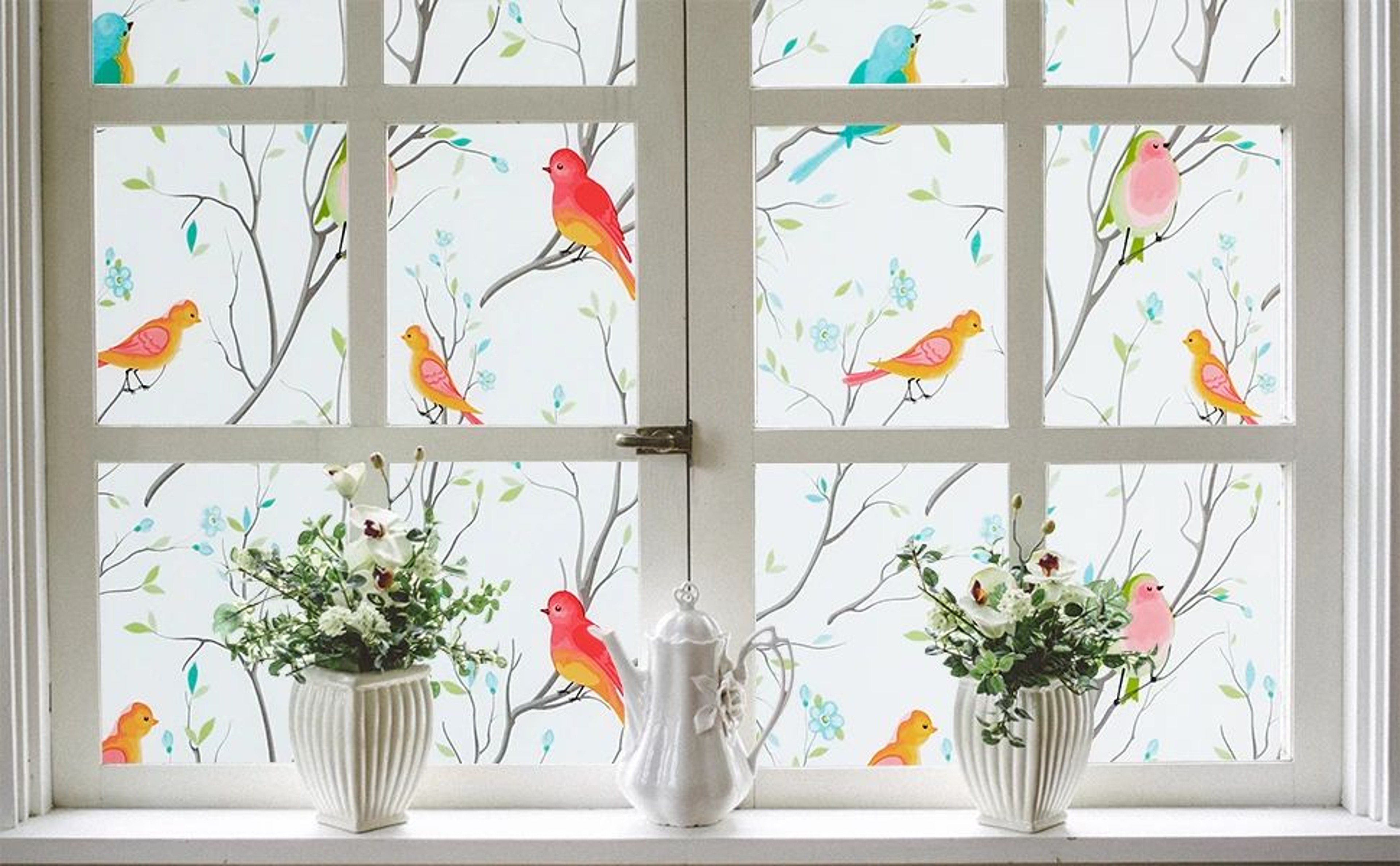Frosted Privacy Window Film With Bird Decorative Decals 14