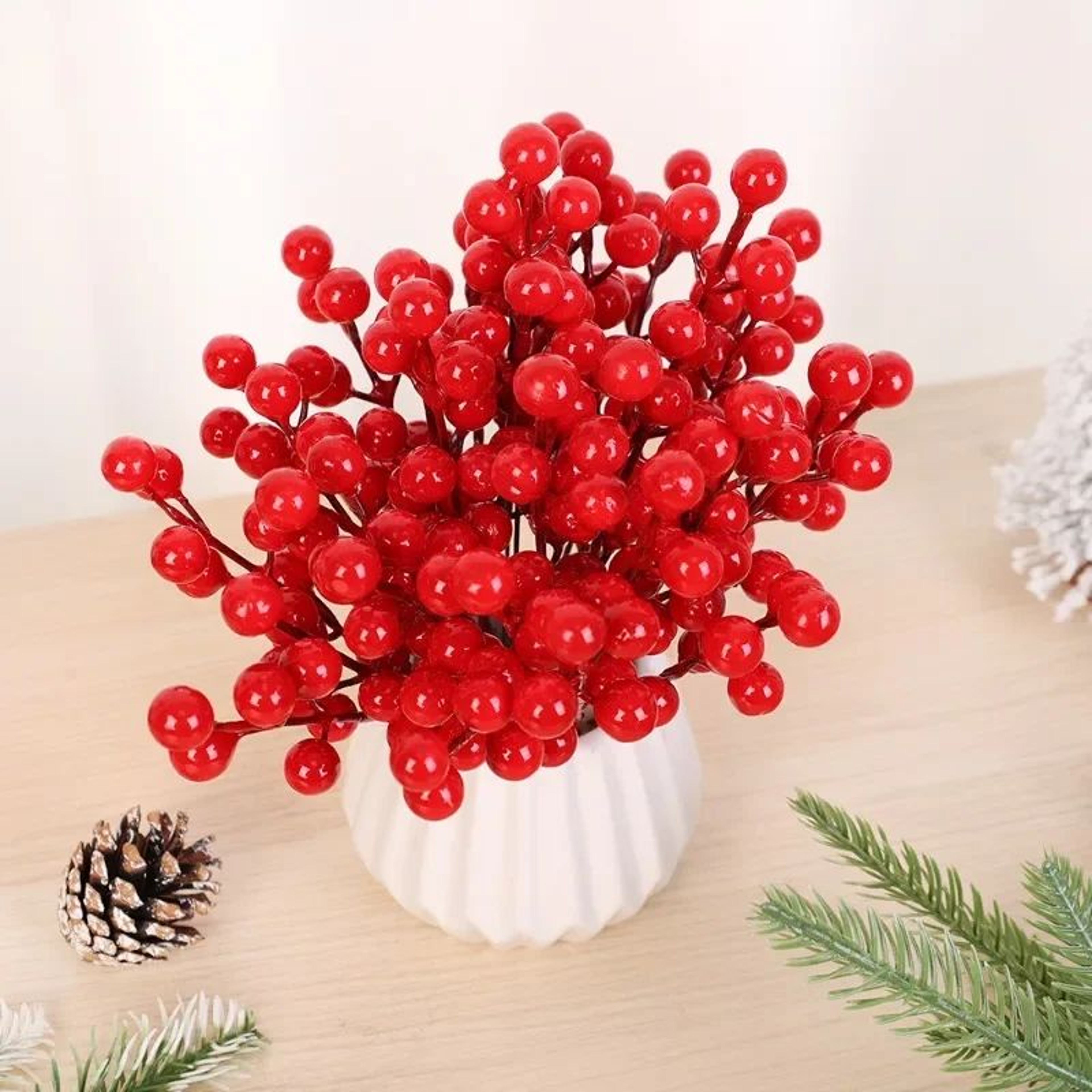Artificial Red Holly Berry Stems For Christmas Tree And Wreath Decor 11