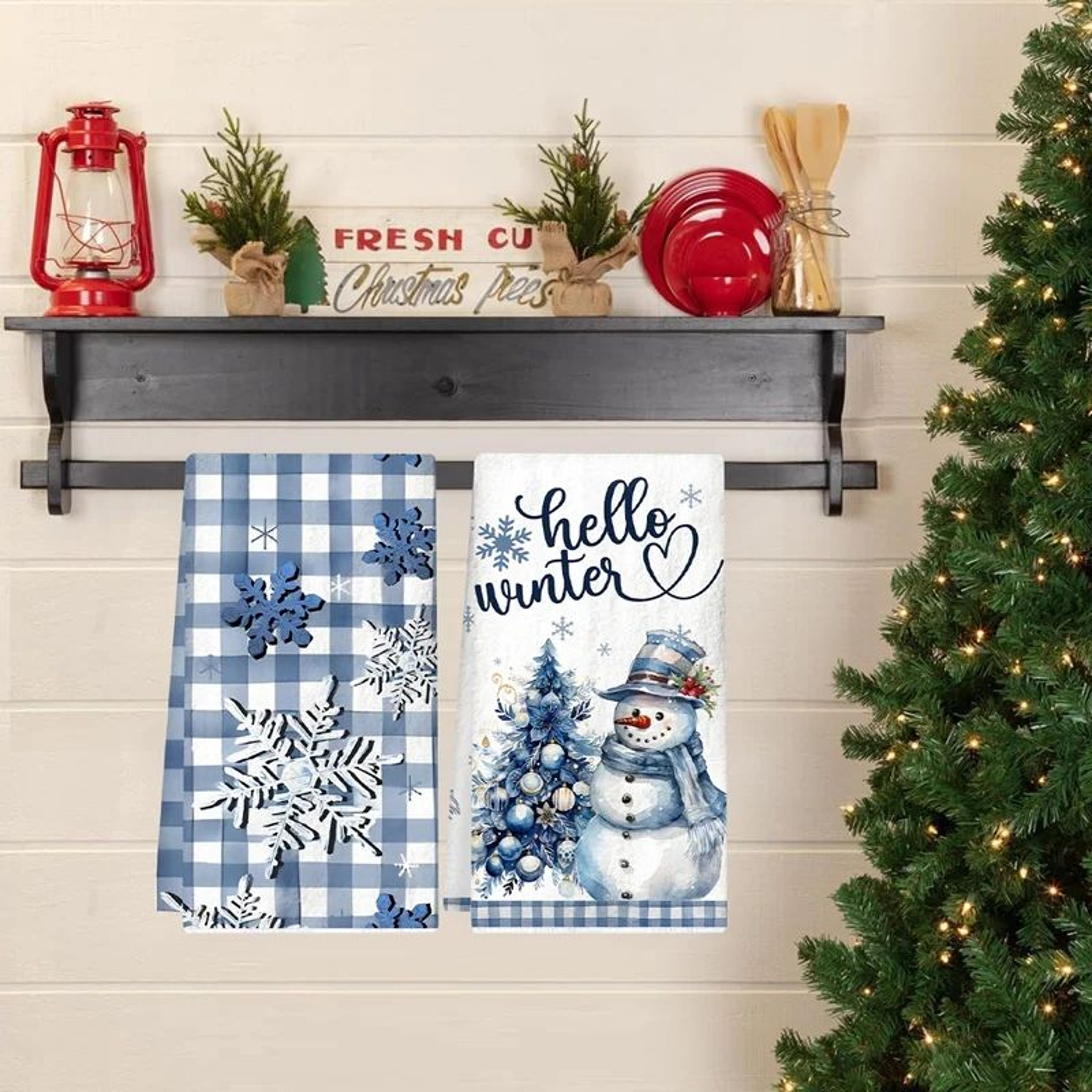 Merry Christmas Snowman Kitchen Towels Set 2