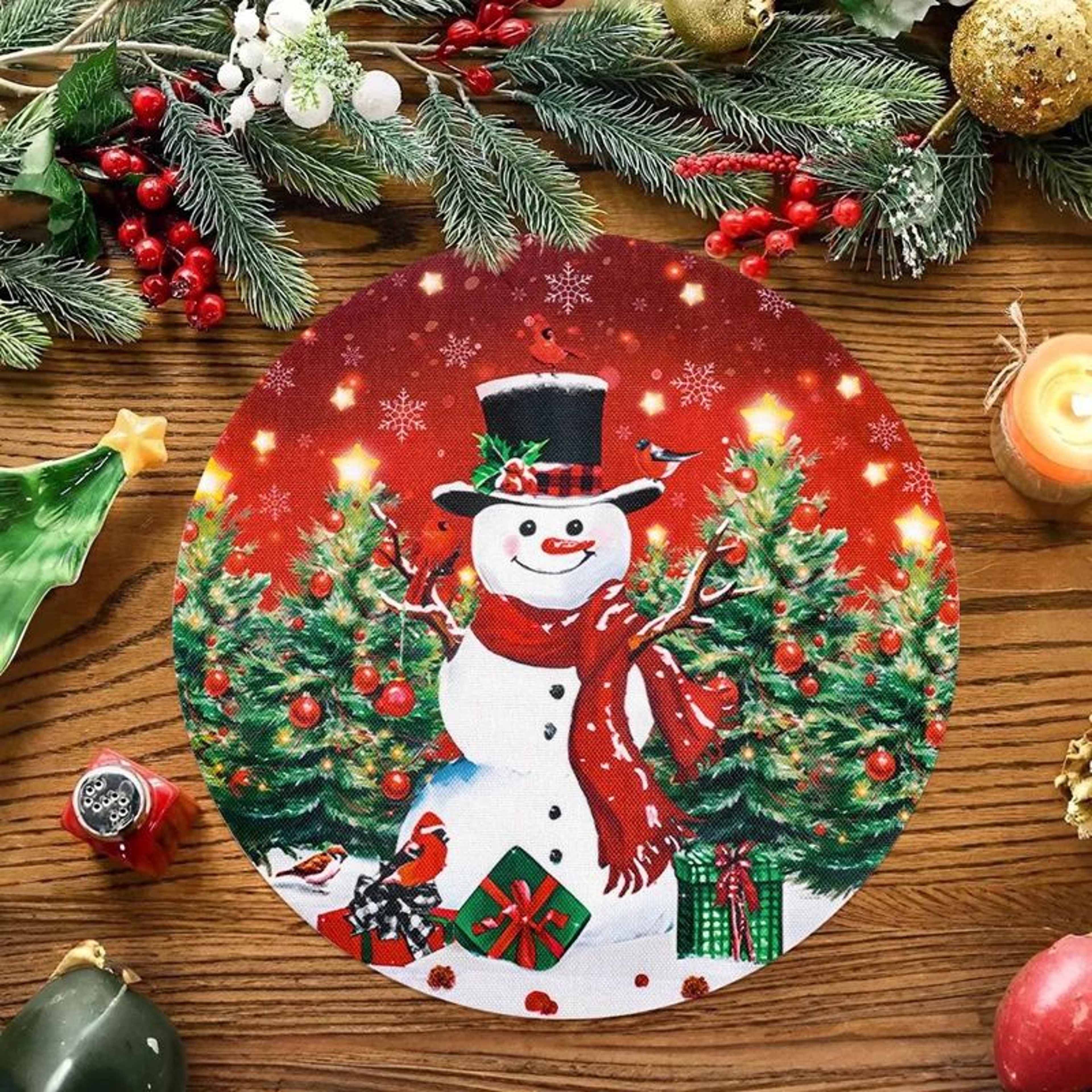 Christmas Santa Snowman Linen Placemat Table Mat 1