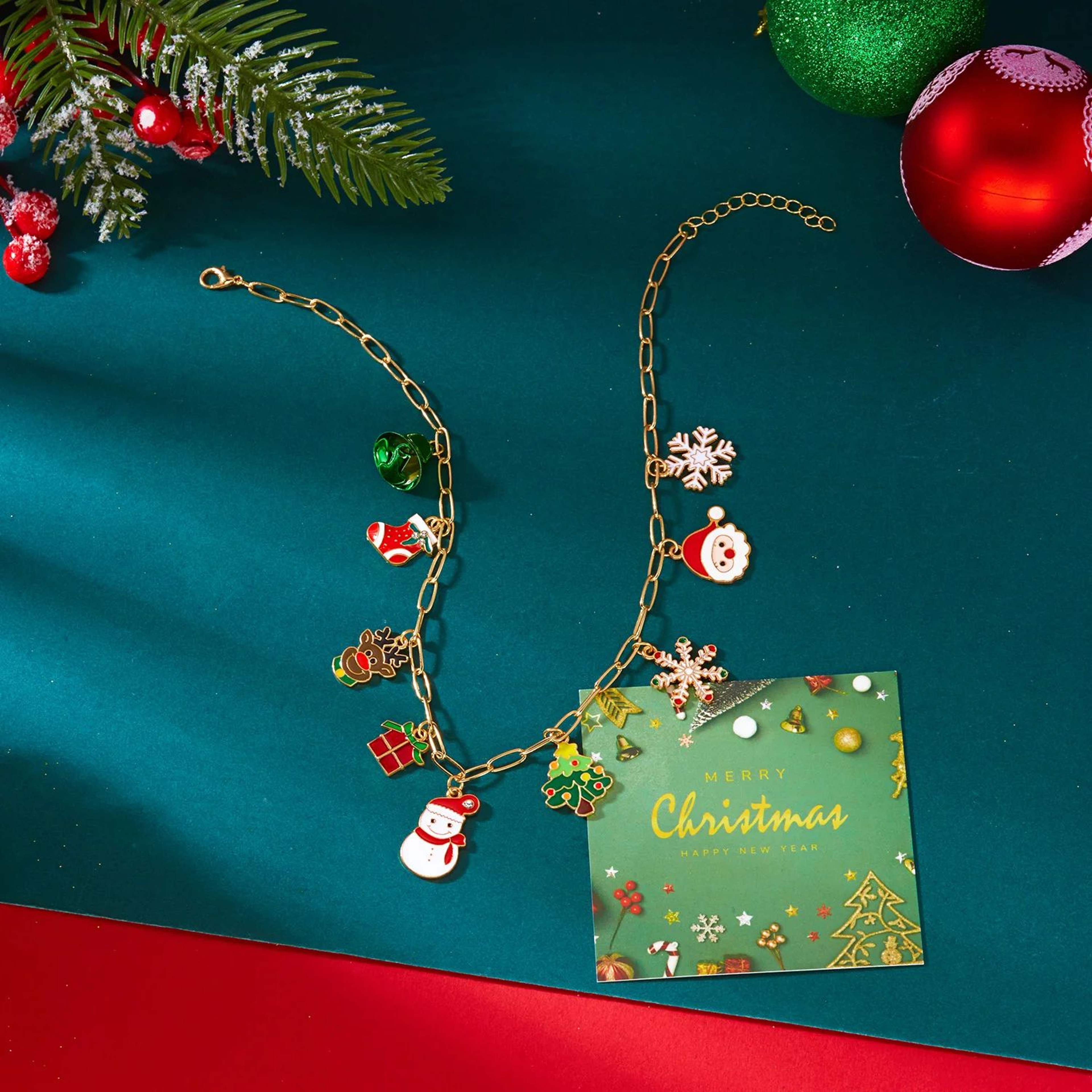 Rhinestone Christmas Tree Snowflake Pendant Necklace 5