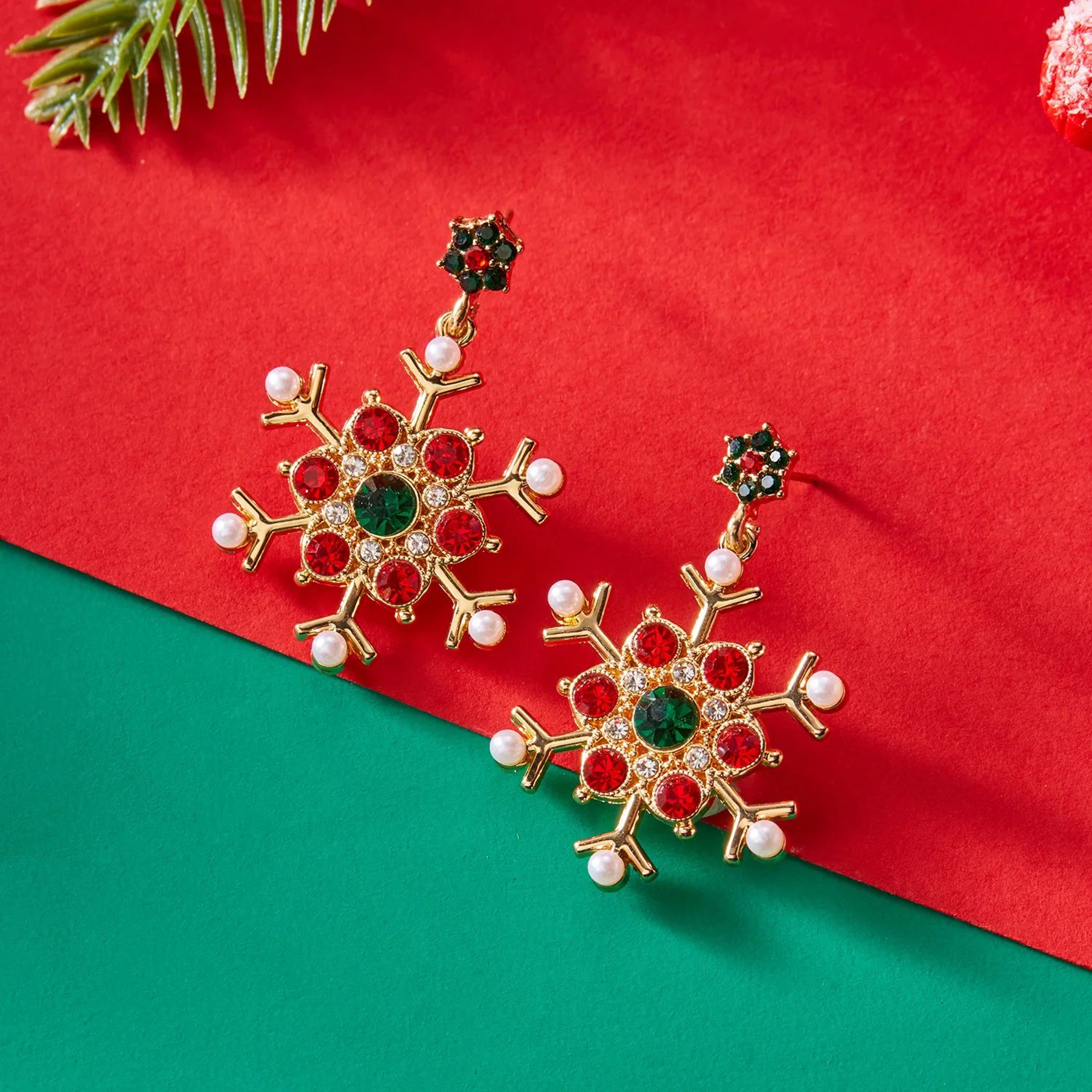 Crystal Snowflake Pearl Christmas Stud Earrings For Women 1