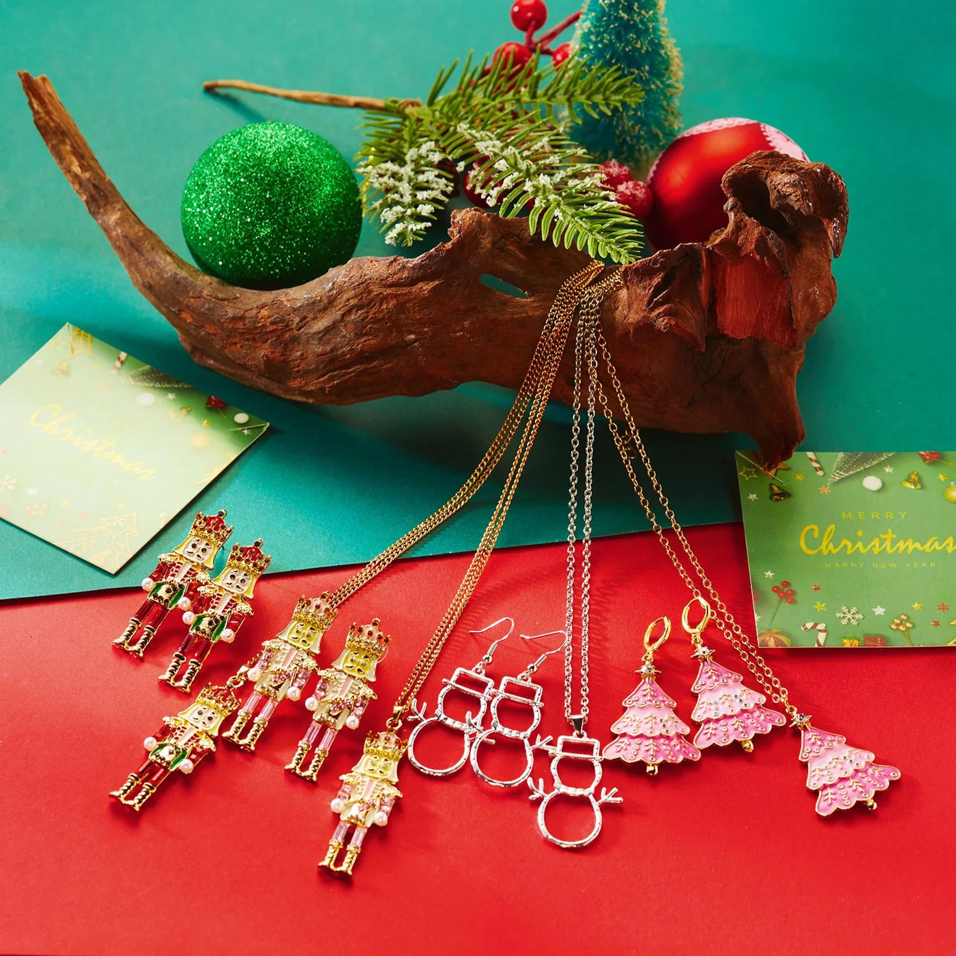 Enamel Christmas Tree Snowflake Candy Cane Hoop Earrings 3