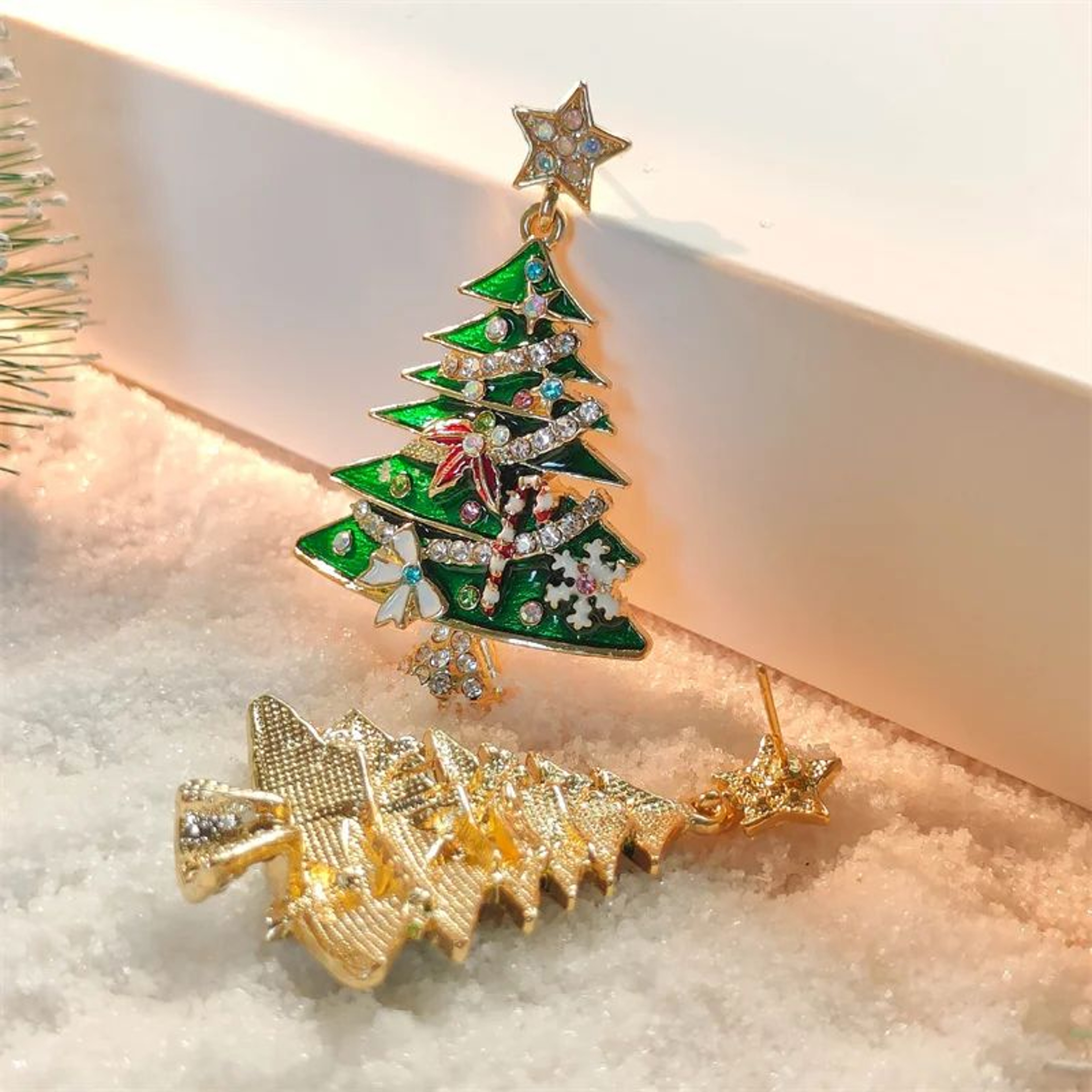 Green Christmas Tree Zircon Star Earrings For Women 3