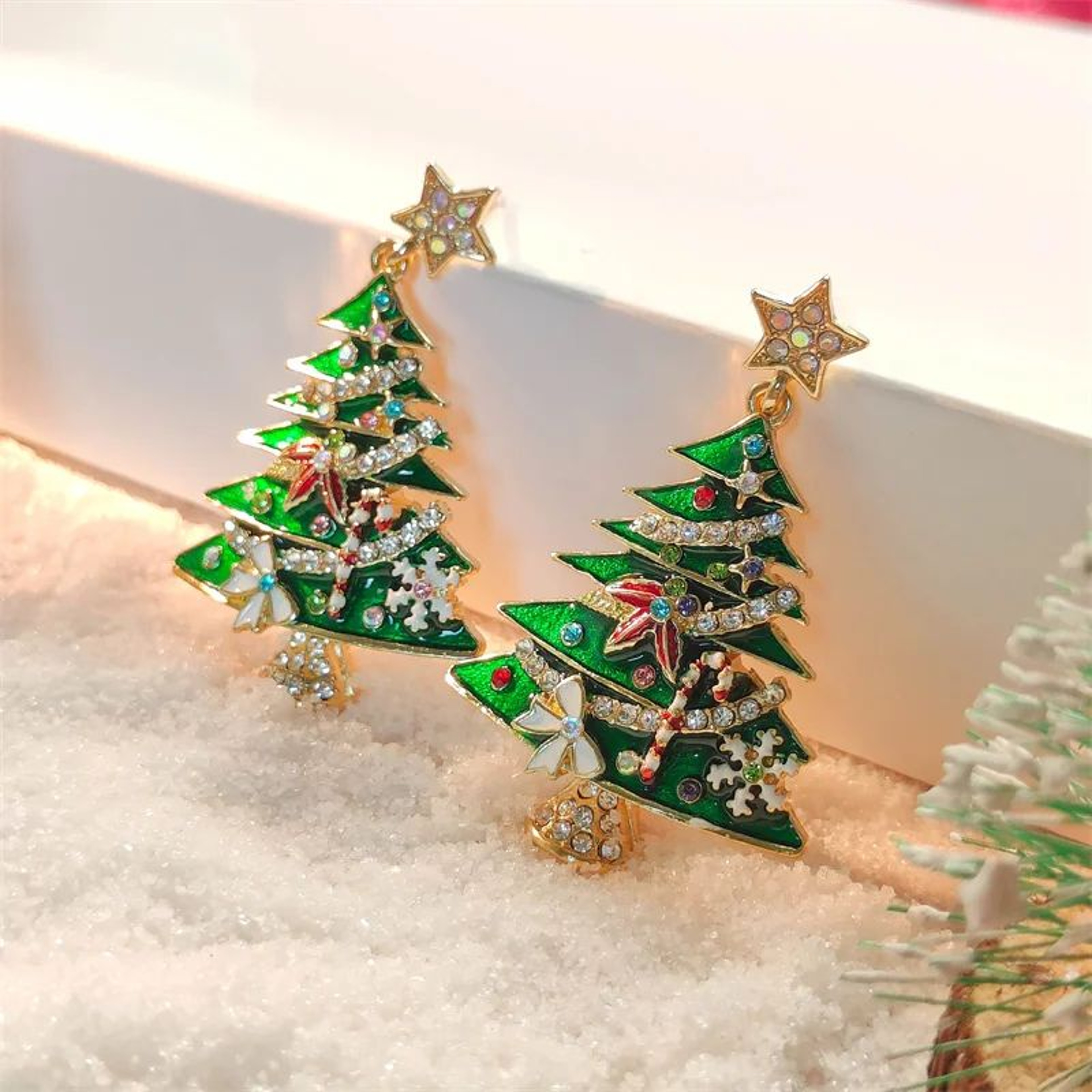 Green Christmas Tree Zircon Star Earrings For Women 4
