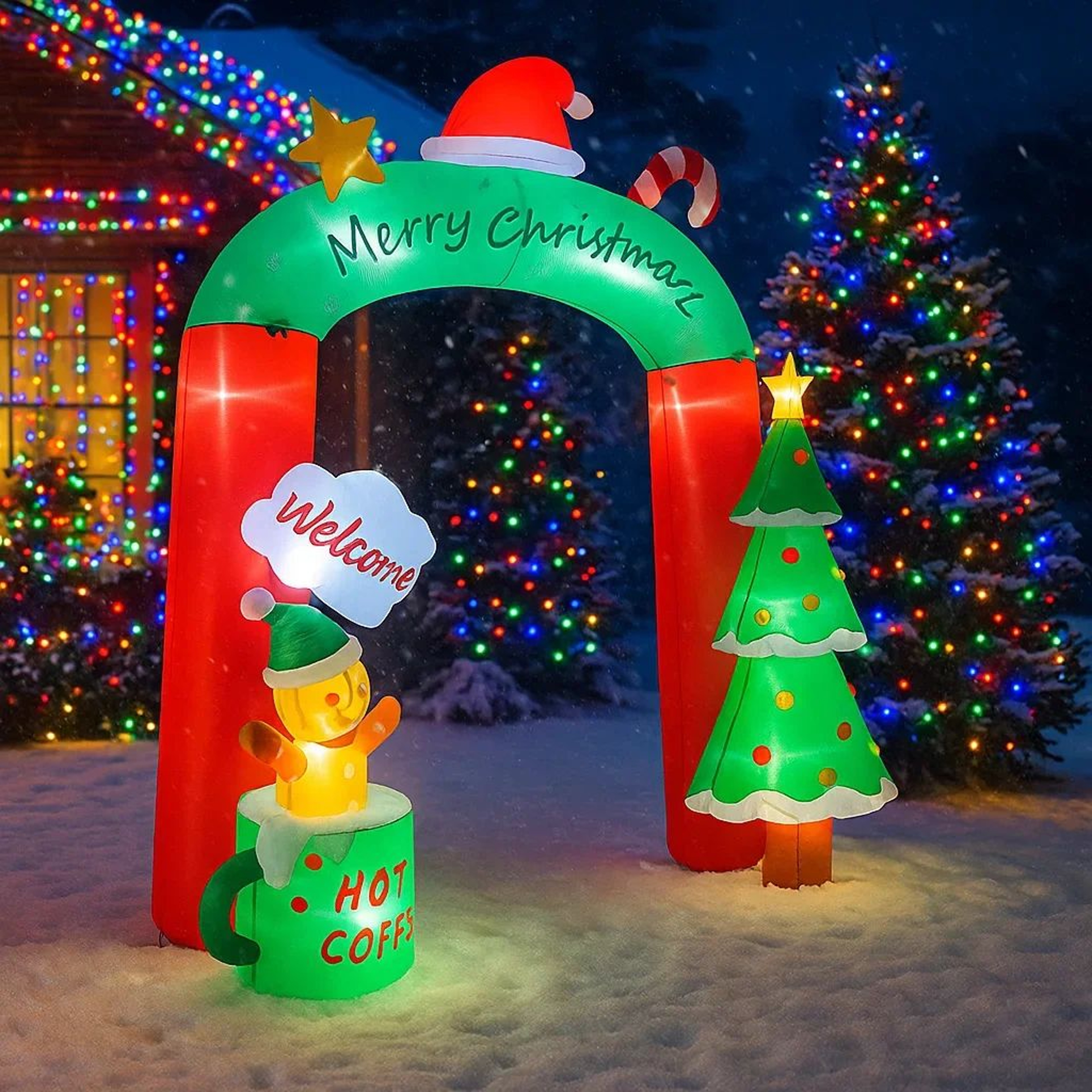 Giant Christmas Inflatable Bear Coffee Mug Archway With LED Lights 5