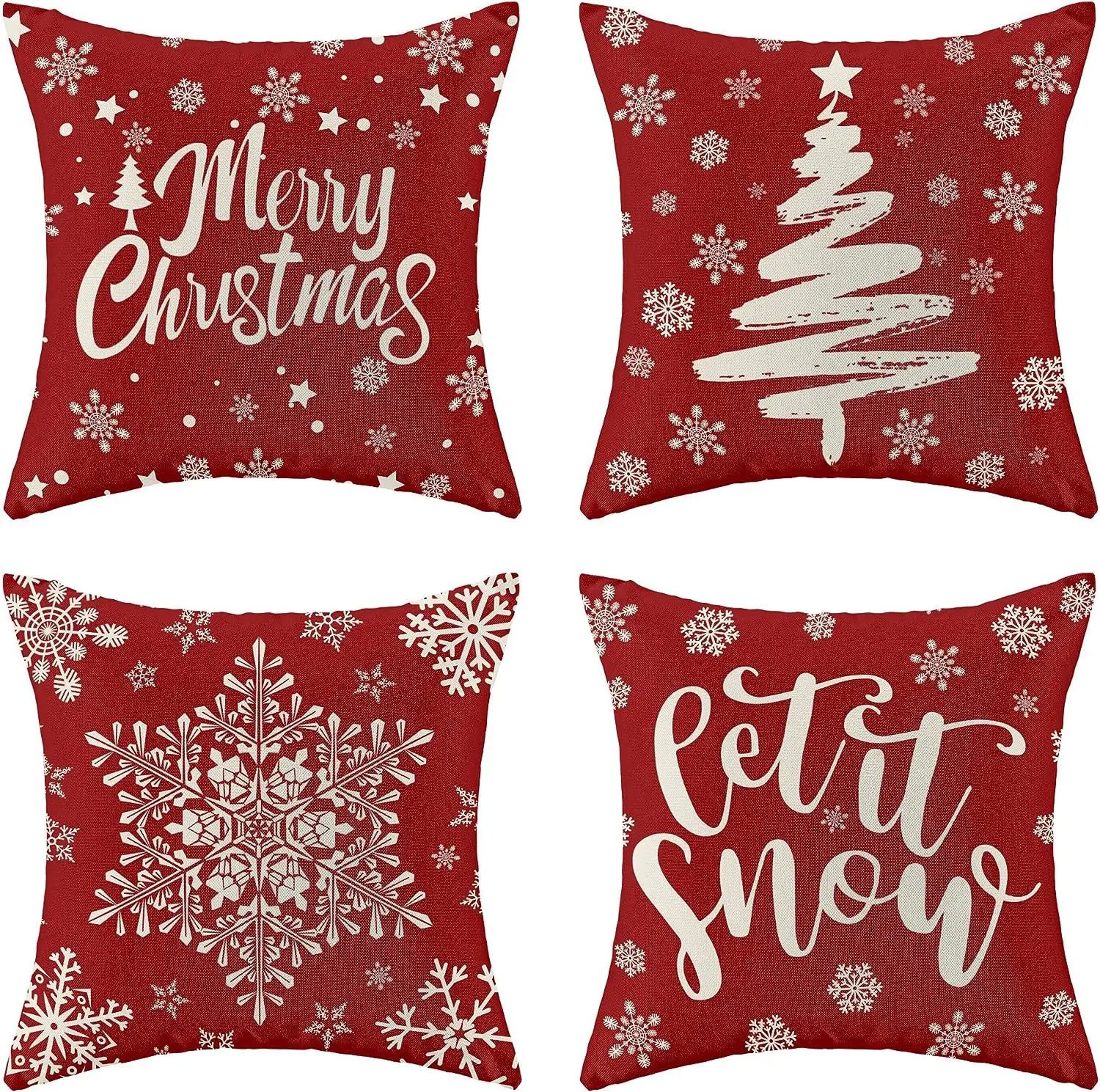 Red Snowflake Christmas Farmhouse Pillow Cover 0