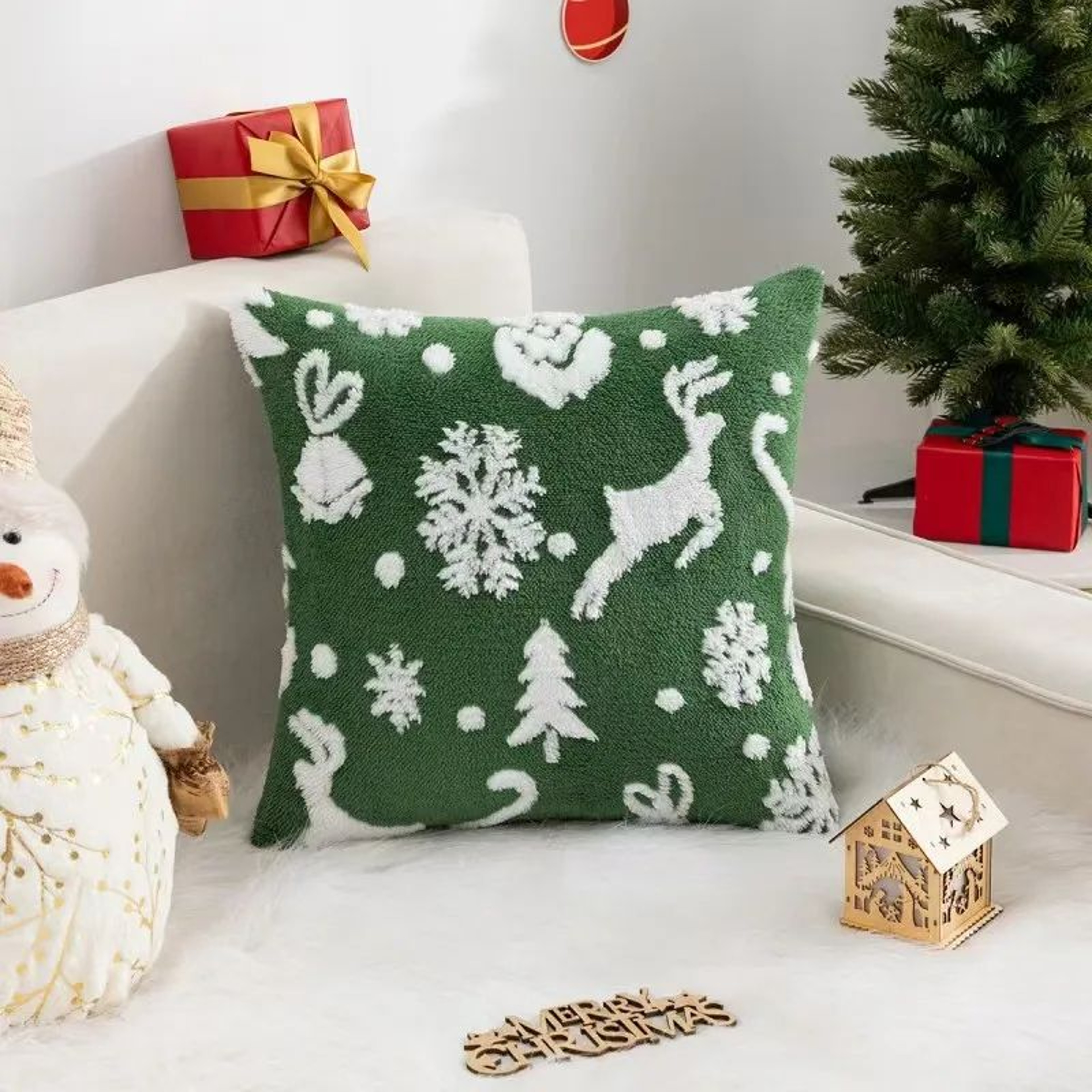 3D Christmas Reindeer Tree Pillow Cover 2