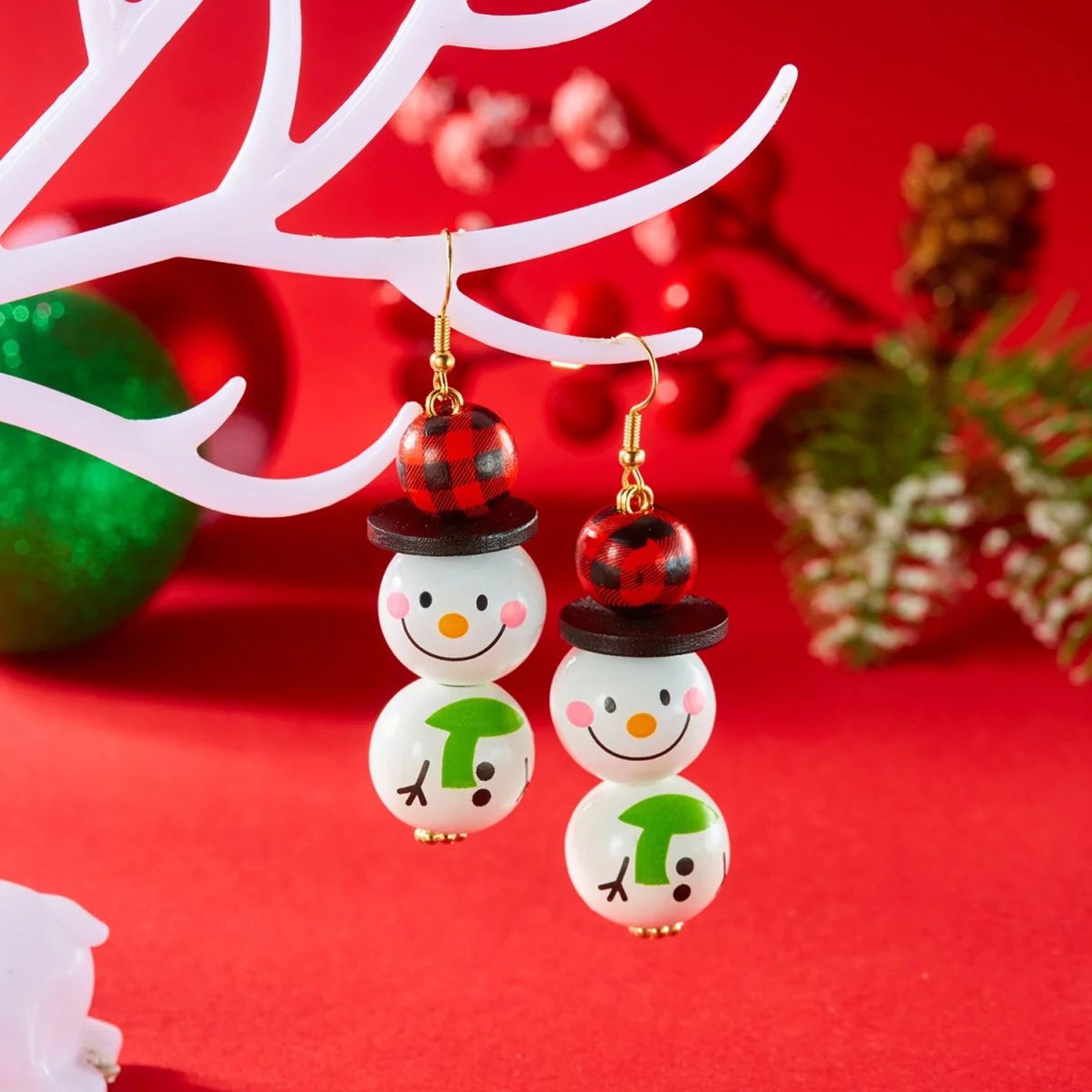 Handmade Wooden Santa Snowman Christmas Dangle Earrings 8