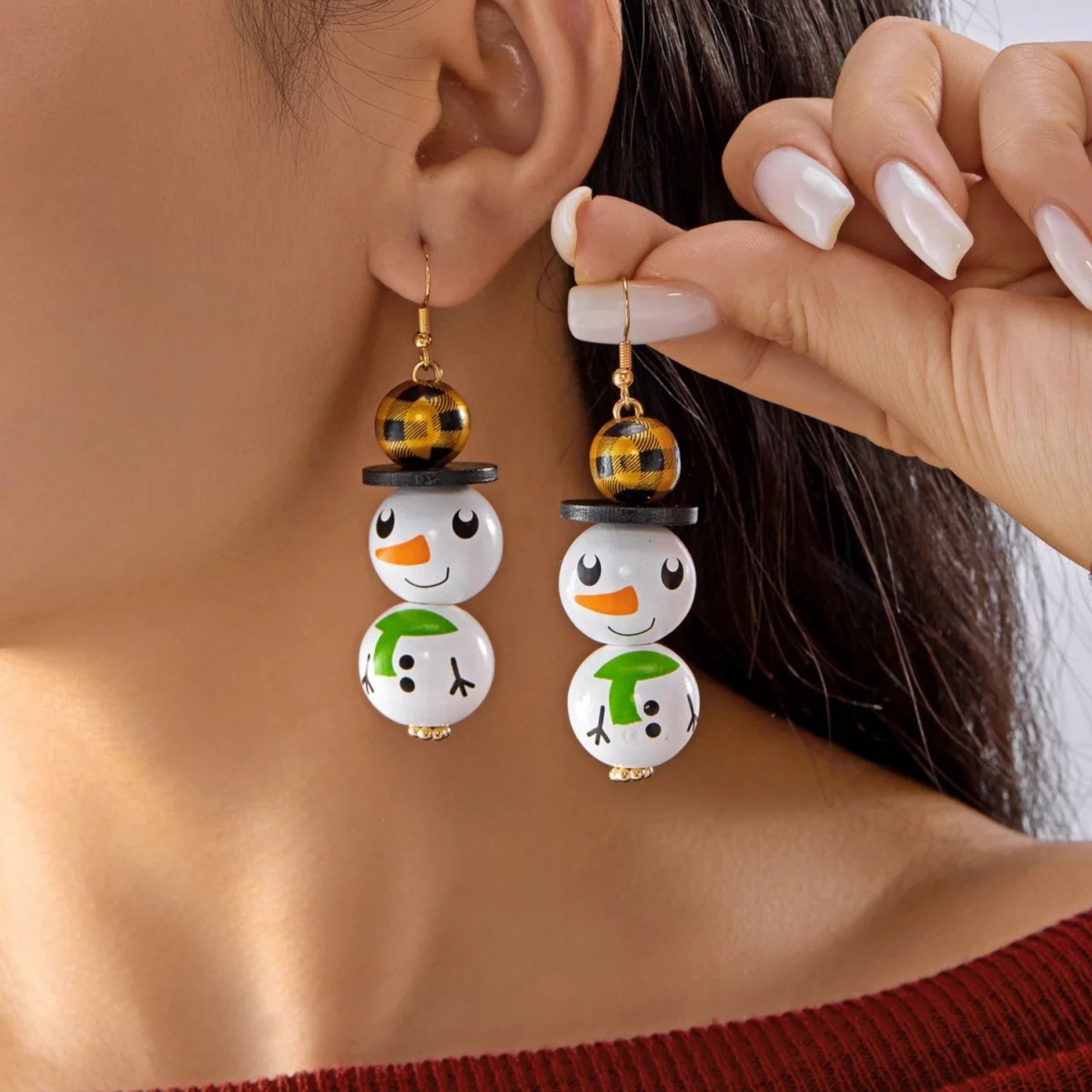 Handmade Wooden Santa Snowman Christmas Dangle Earrings 13