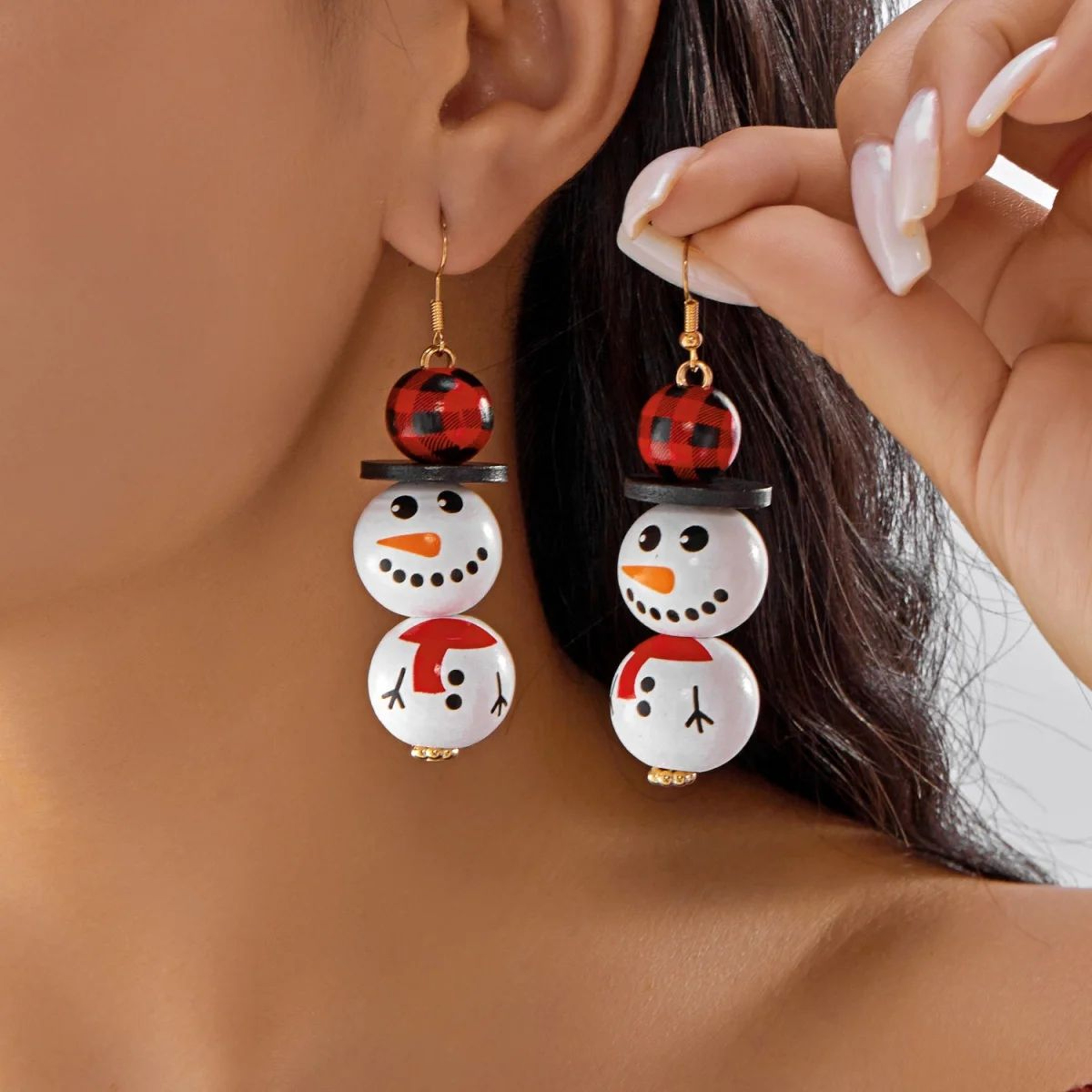 Handmade Wooden Santa Snowman Christmas Dangle Earrings 18