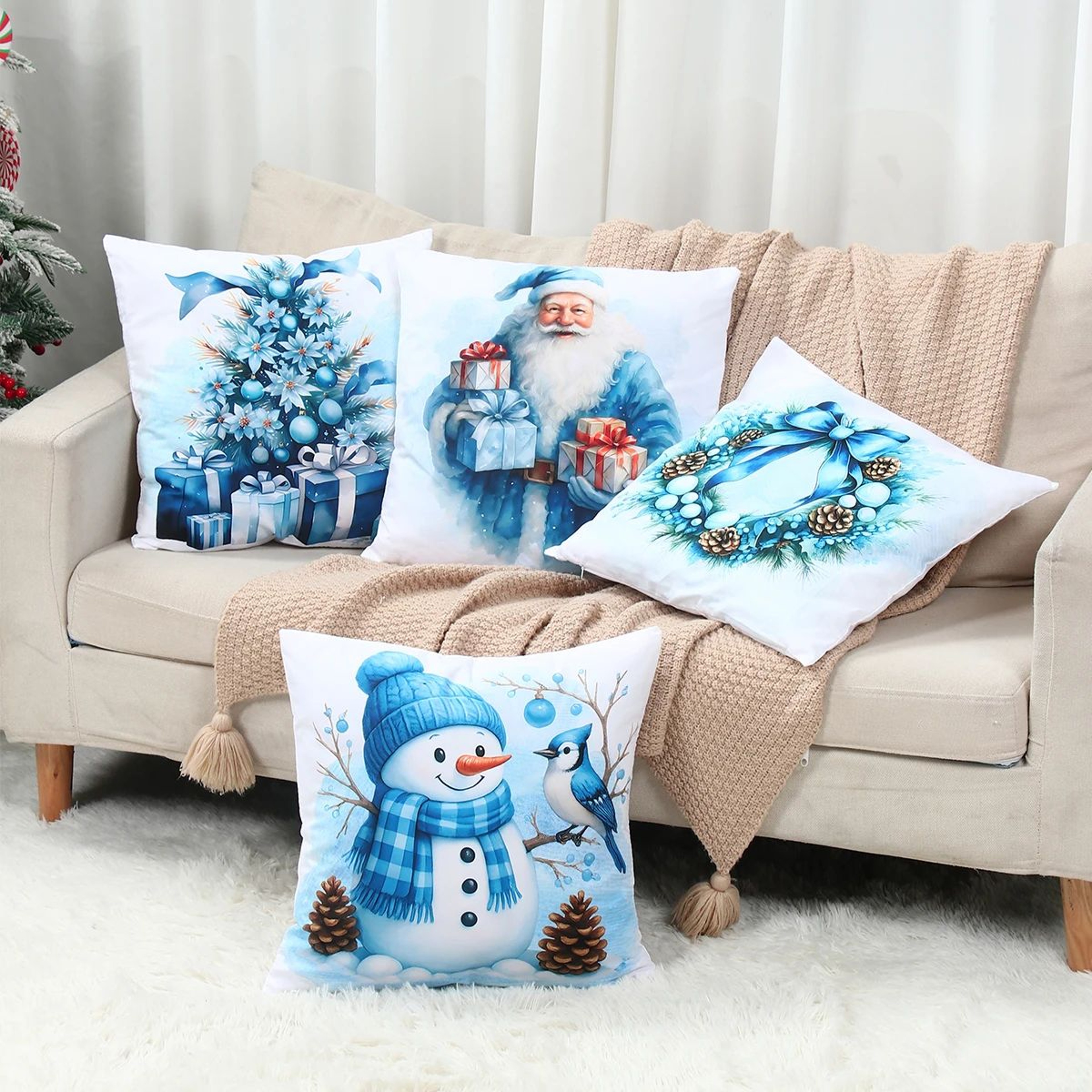 Merry Christmas Santa Pillow Cover Set 4pcs 2