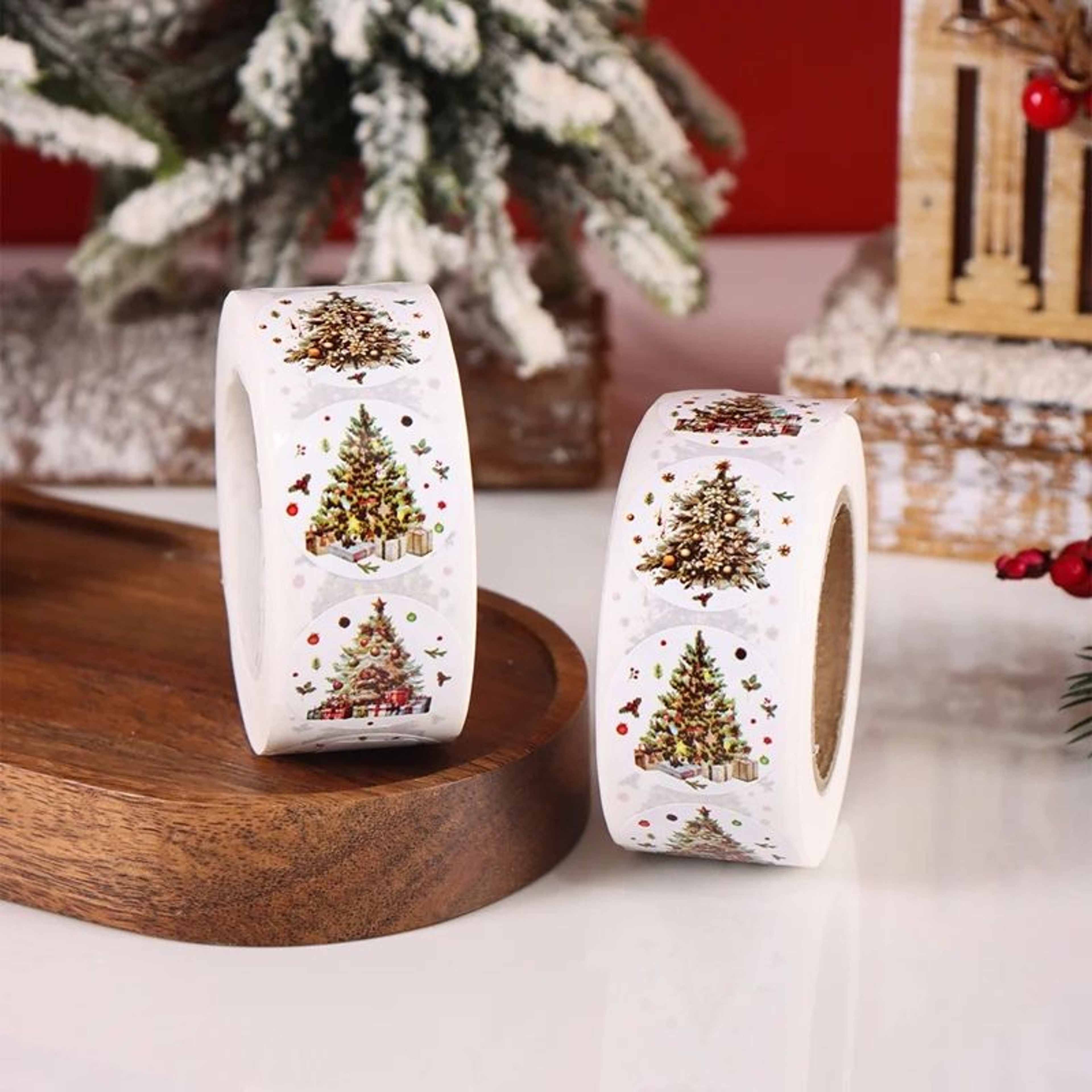Merry Christmas Tree Sticker Roll 500pcs 3