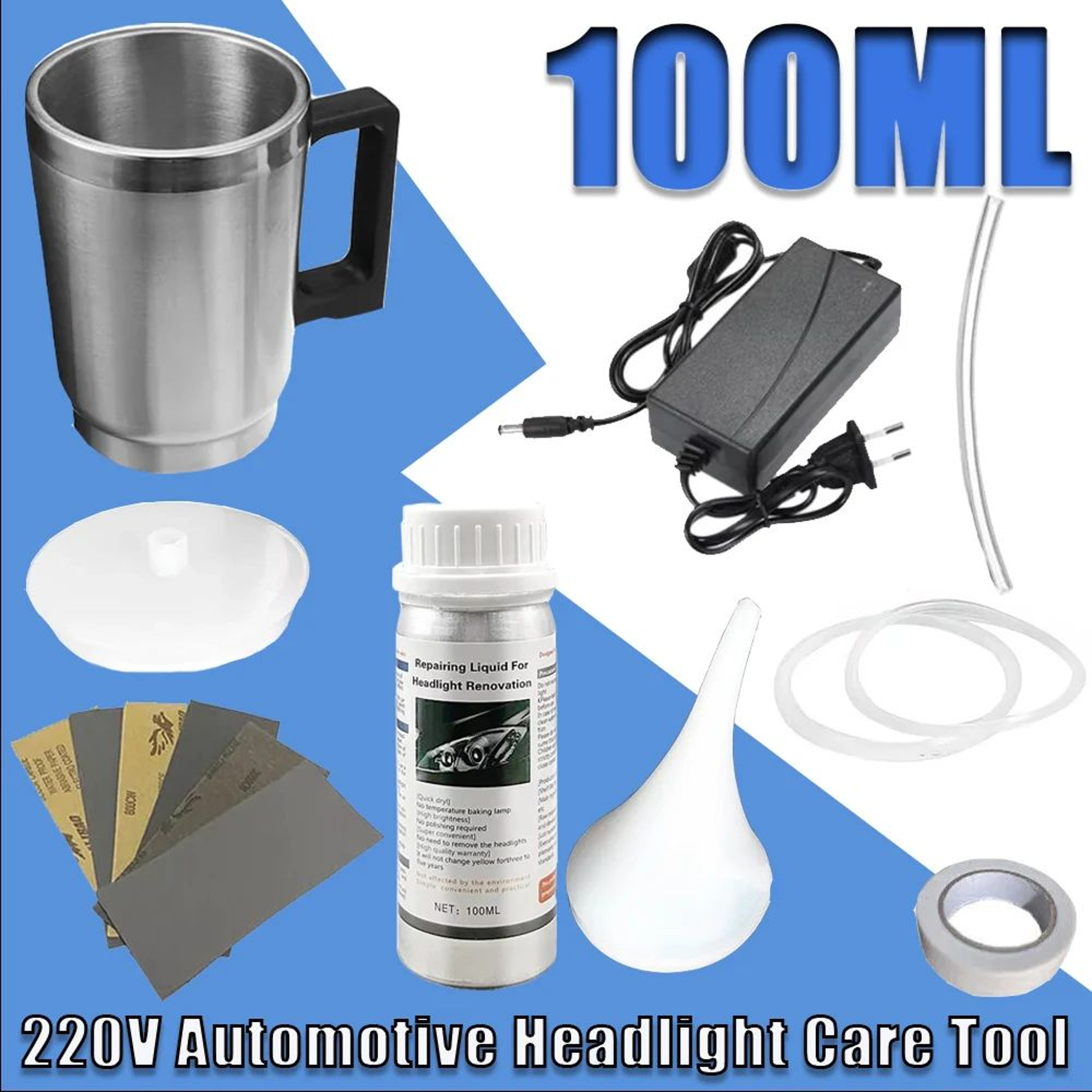 Car Headlight Restoration Kit With Heating Cup Headlamp Polish Tool 12