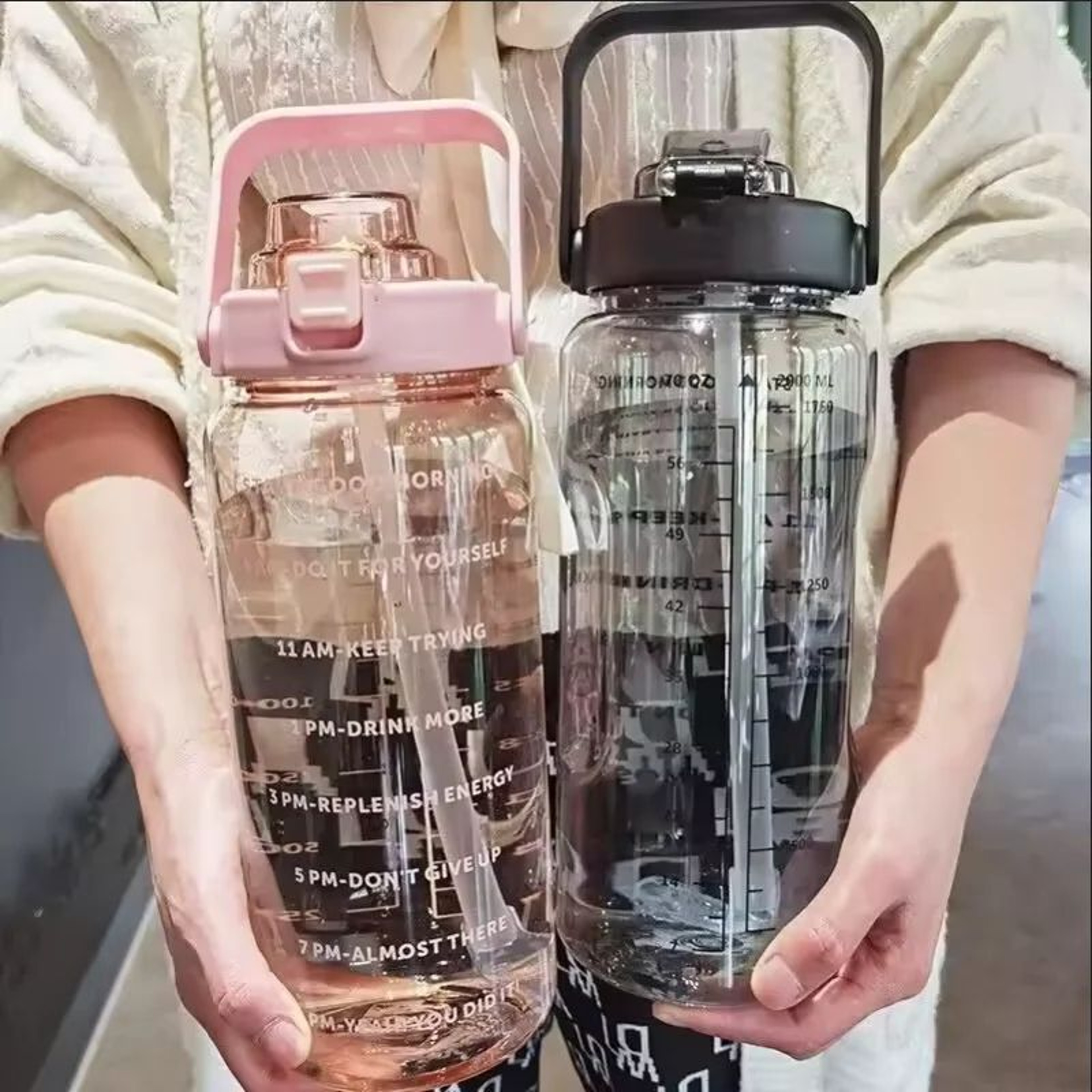2 Liter Large Straw Water Bottle Portable Sports Fitness Travel Cup 2