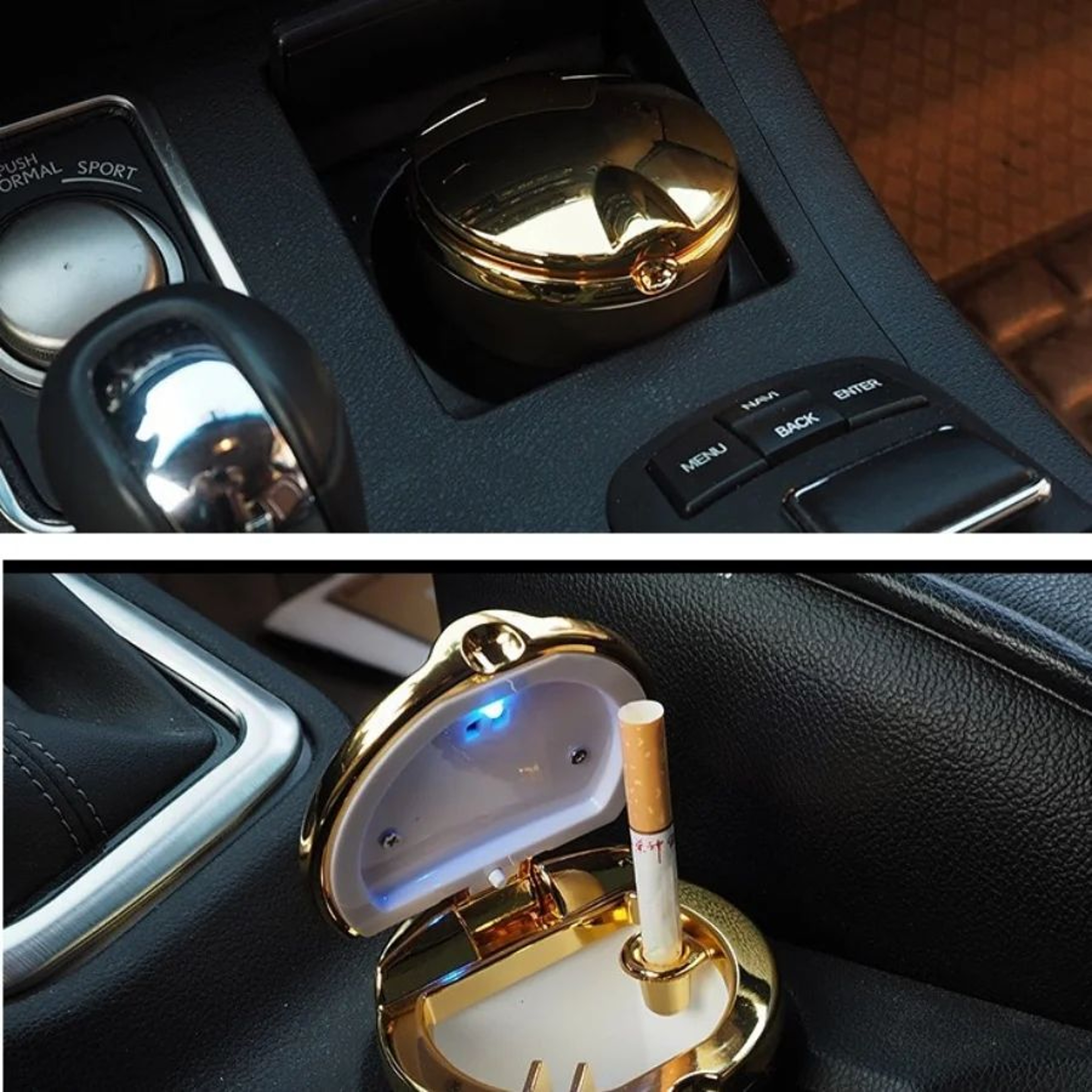 LED Car Ashtray With Lid Portable Cup Holder Trash Bin 3