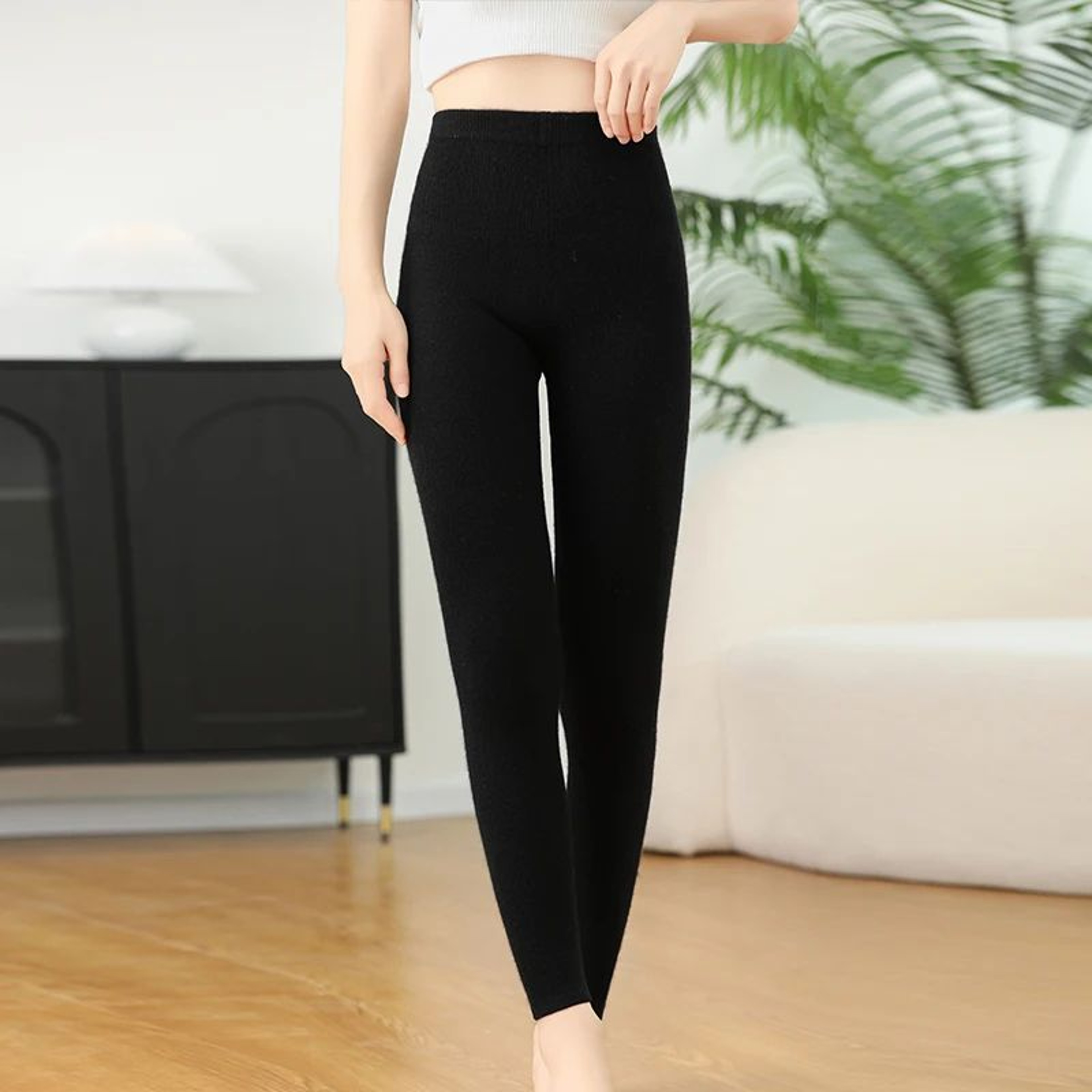Women Winter Cashmere Wool Knit Leggings High Elastic Warm Pants 11