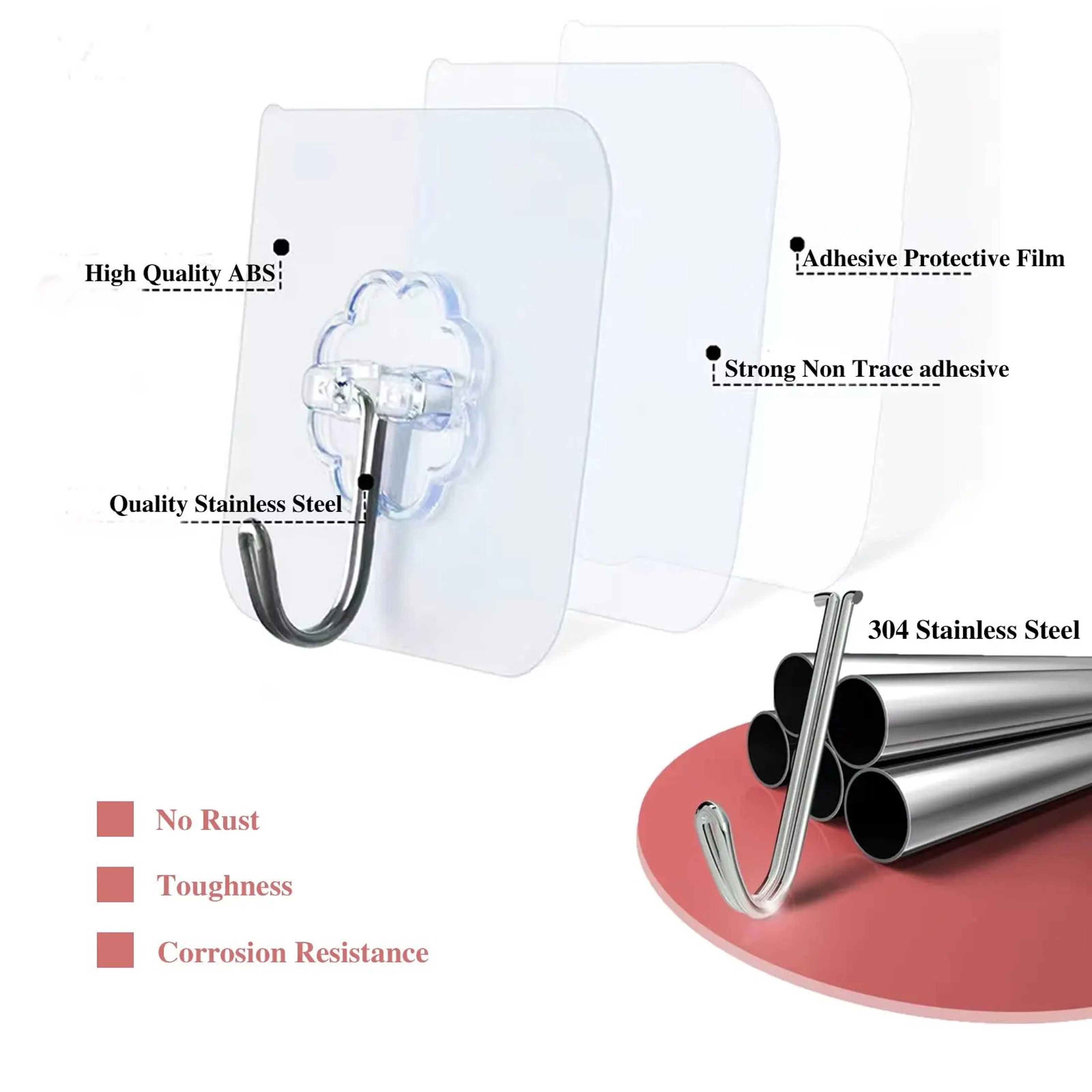 Waterproof Self Adhesive Wall Hooks Heavy Duty Sticky Hooks 7
