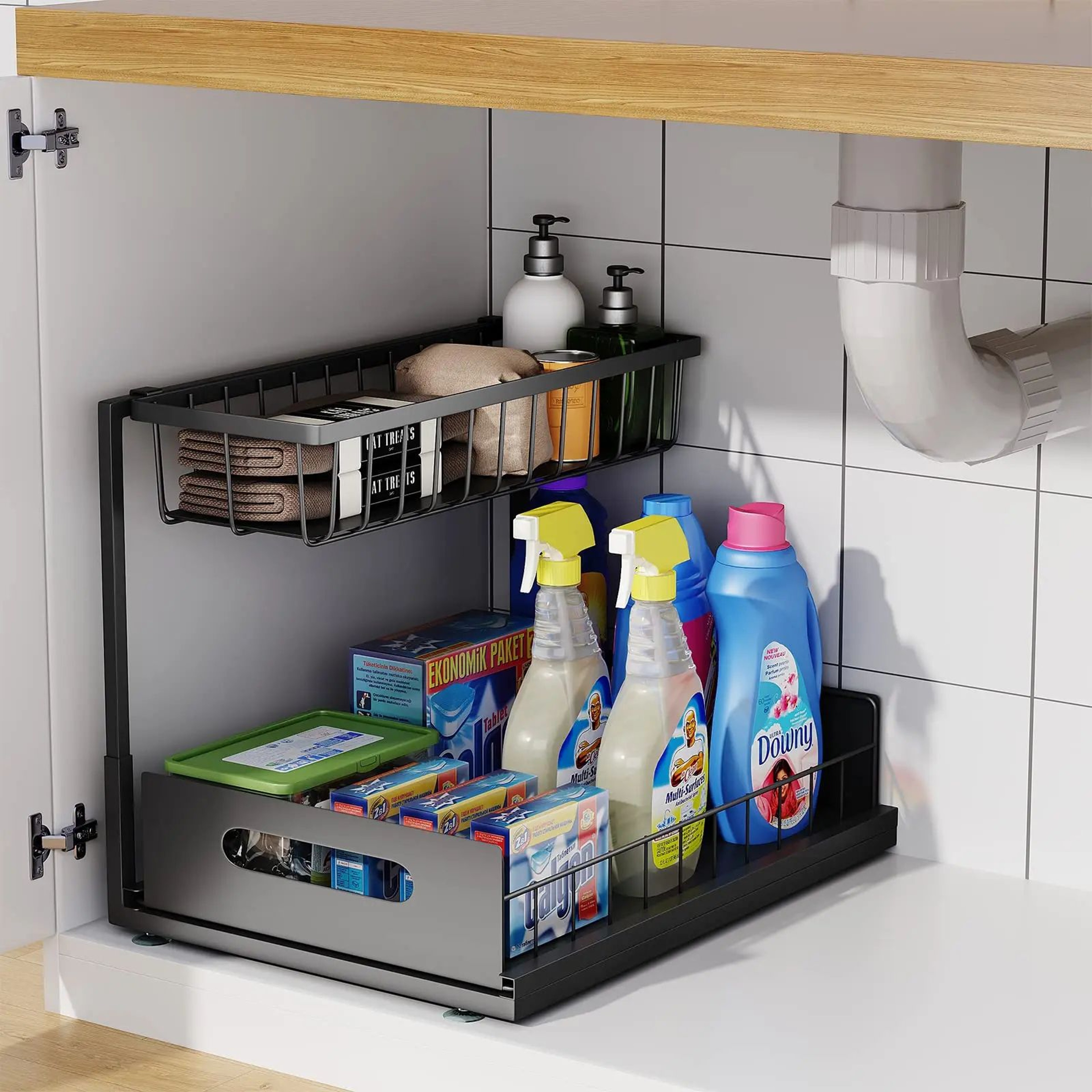 Under Sink 2 Tier Sliding Organizer Pull Out Drawer 12