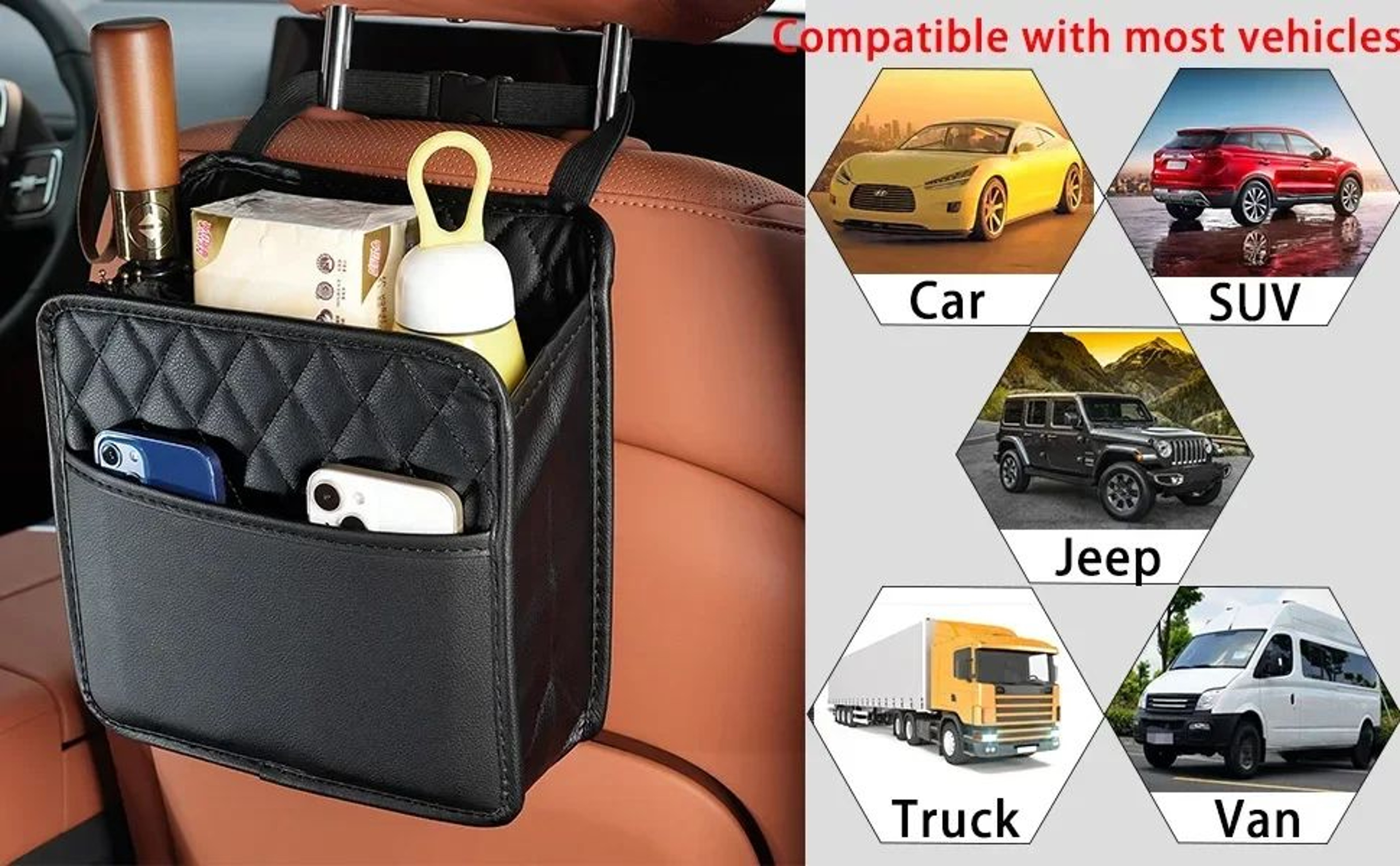 Multi Functional Car Seat Back Organizer Leather Storage Bag 7
