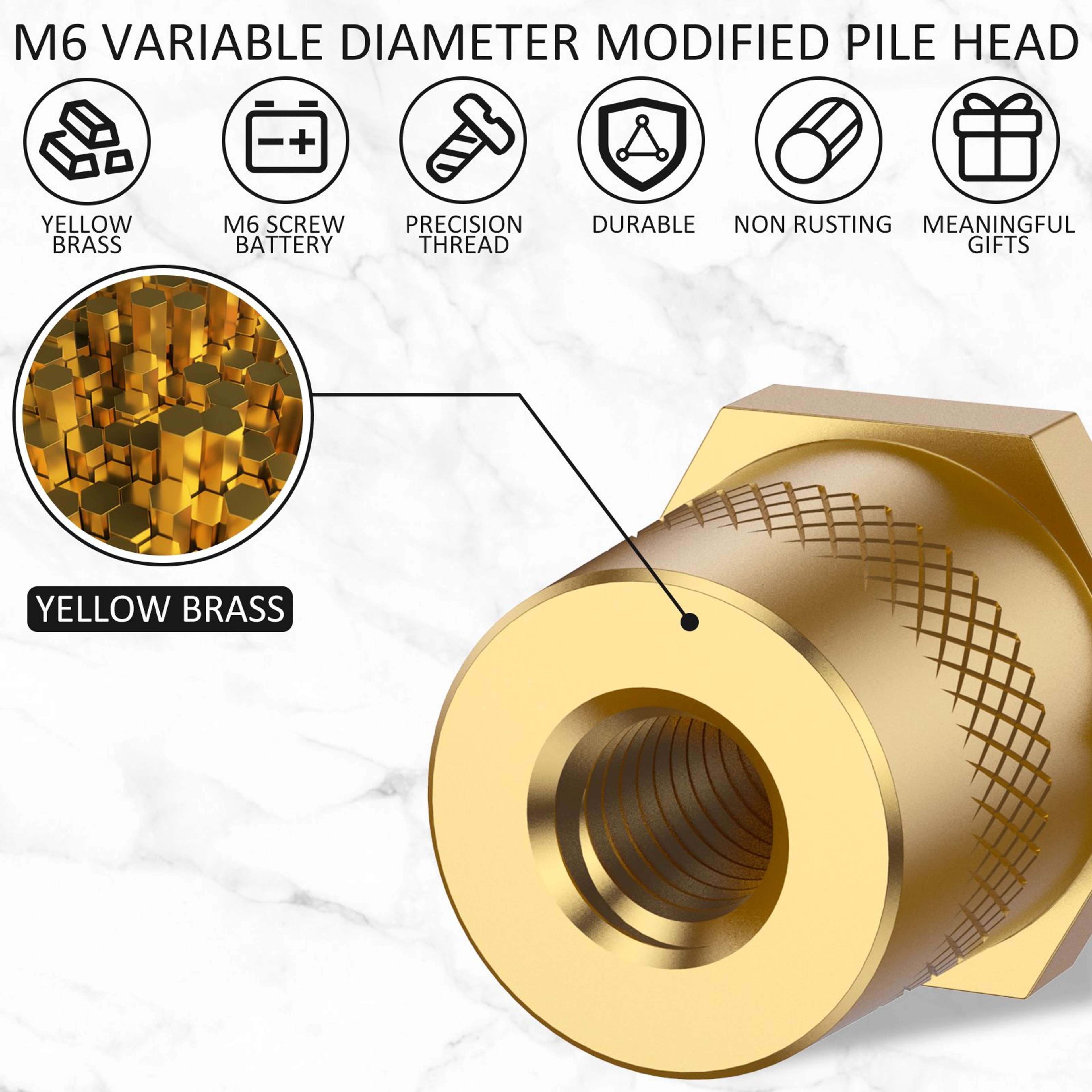 2pcs Brass Car Battery Terminal Adapter M6 Connector Kit 8