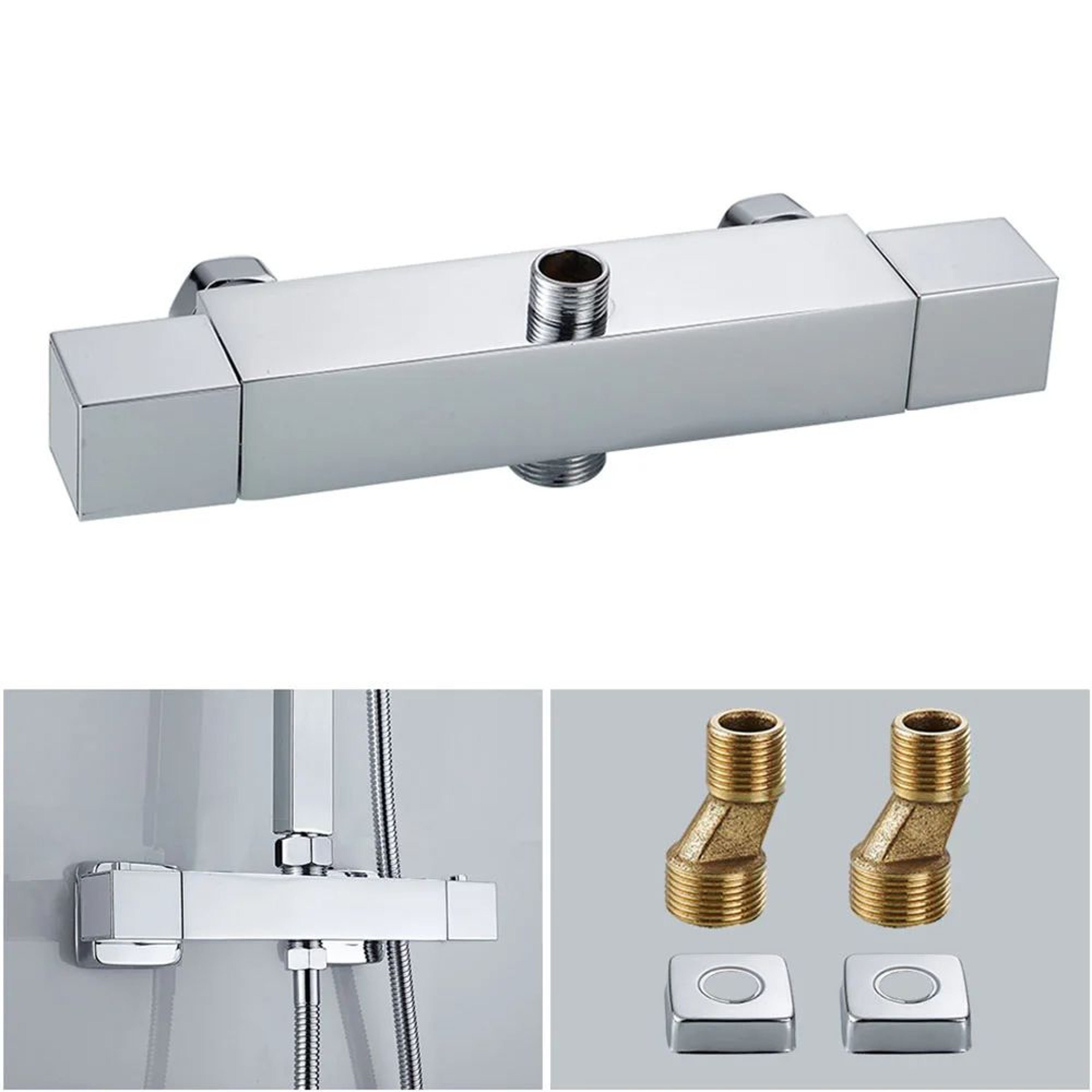 Wall Mounted Thermostatic Shower Faucet Stainless Steel Hot Cold Mixer 0