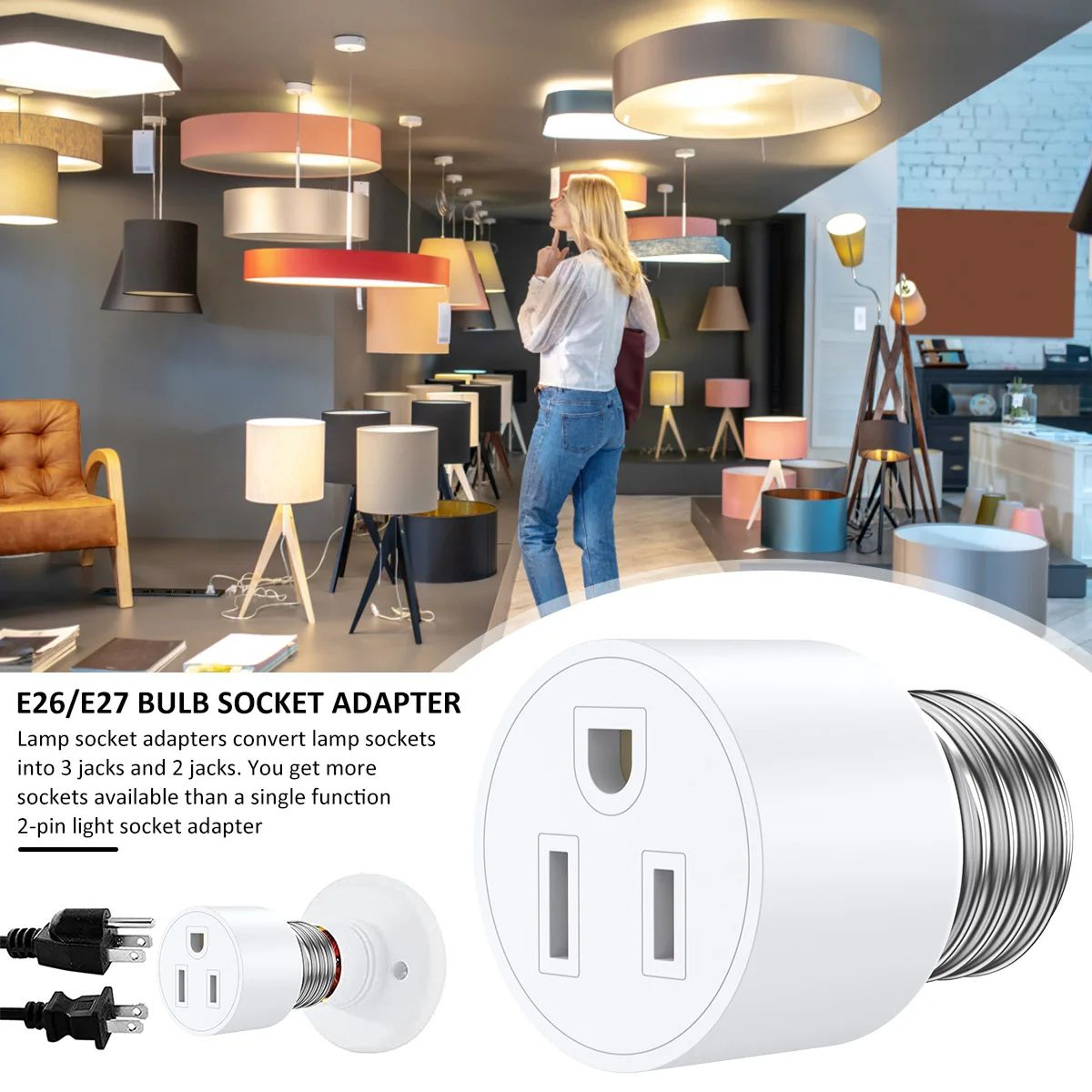 Universal Light Socket Adapter E26 E27 Converter 2PCS Heat Resistant Plug 2