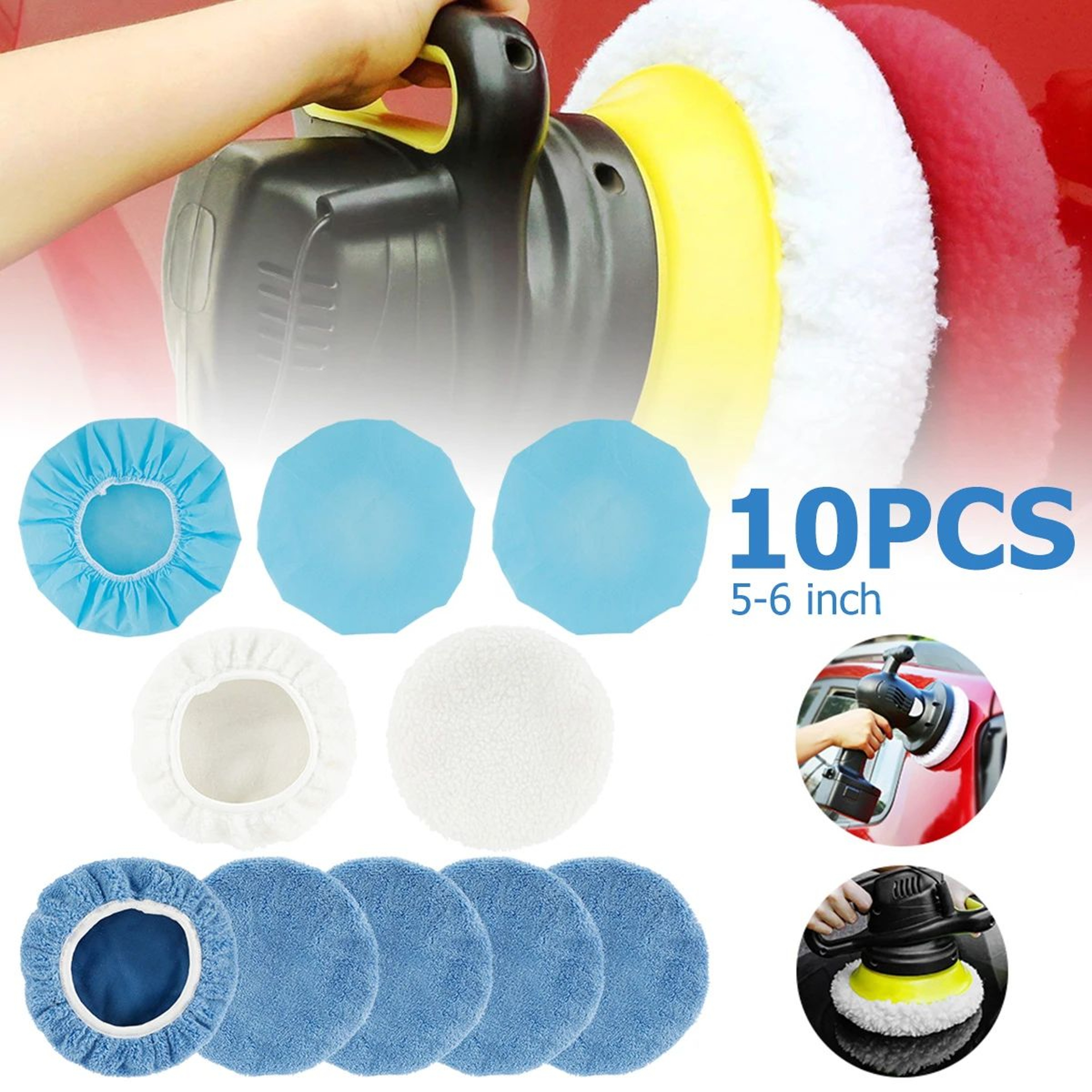 Car Polishing Bonnet Pads 10PCS Elastic Buffing Cover Kit Anti Slip 0