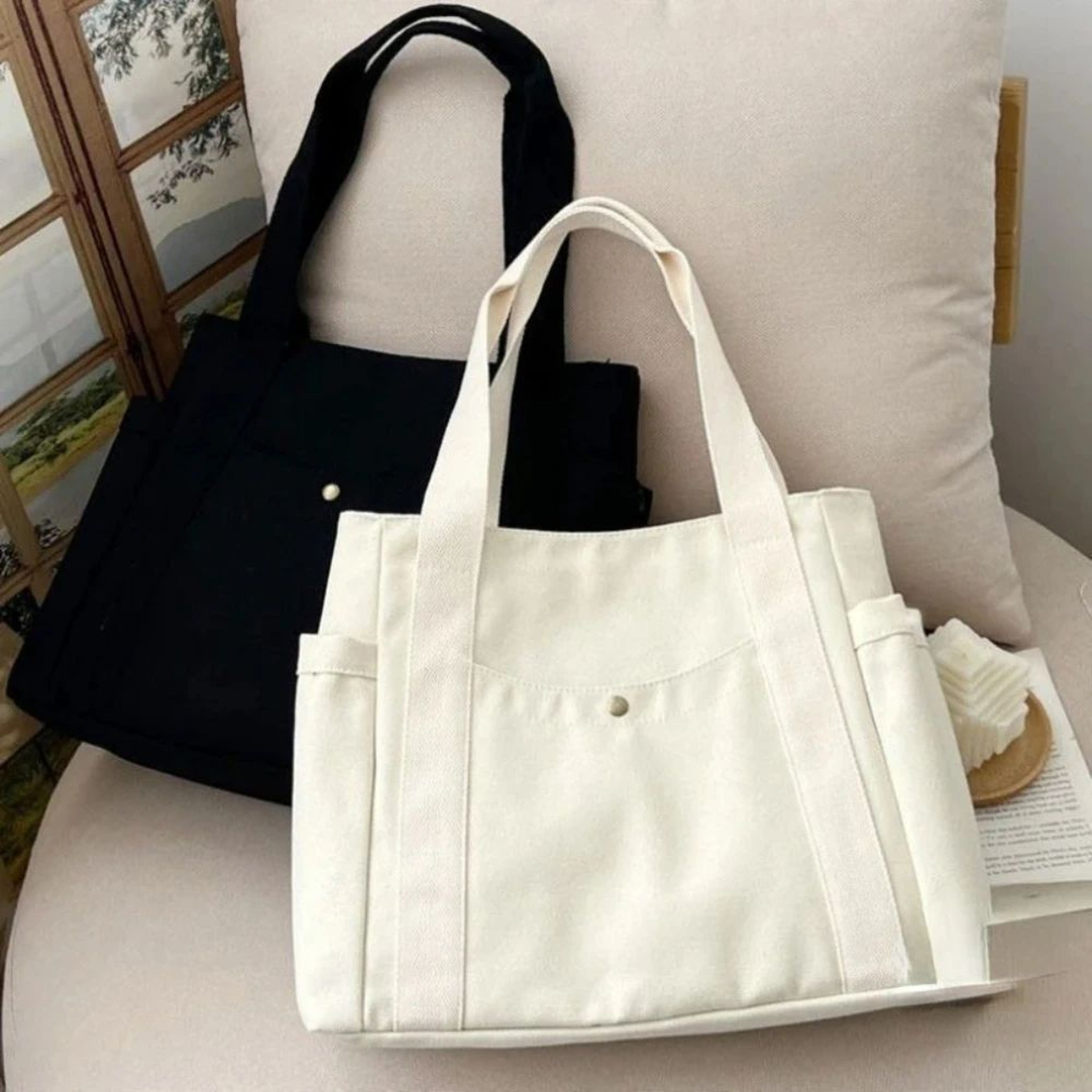 Large Capacity Canvas Tote Bag For Work College Shopping Shoulder Bag 2