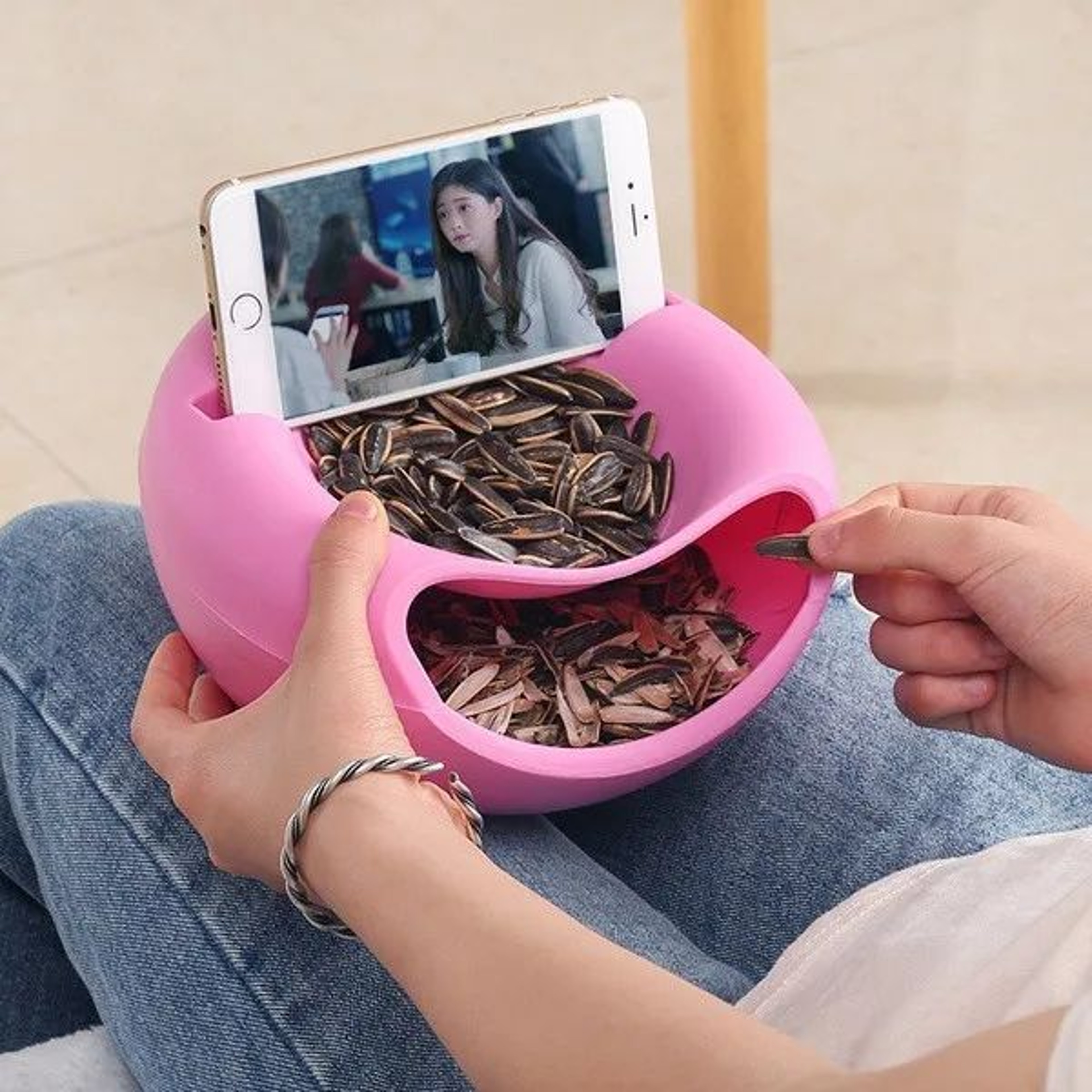 Double Layer Snack Bowl With Shell Storage Container 1