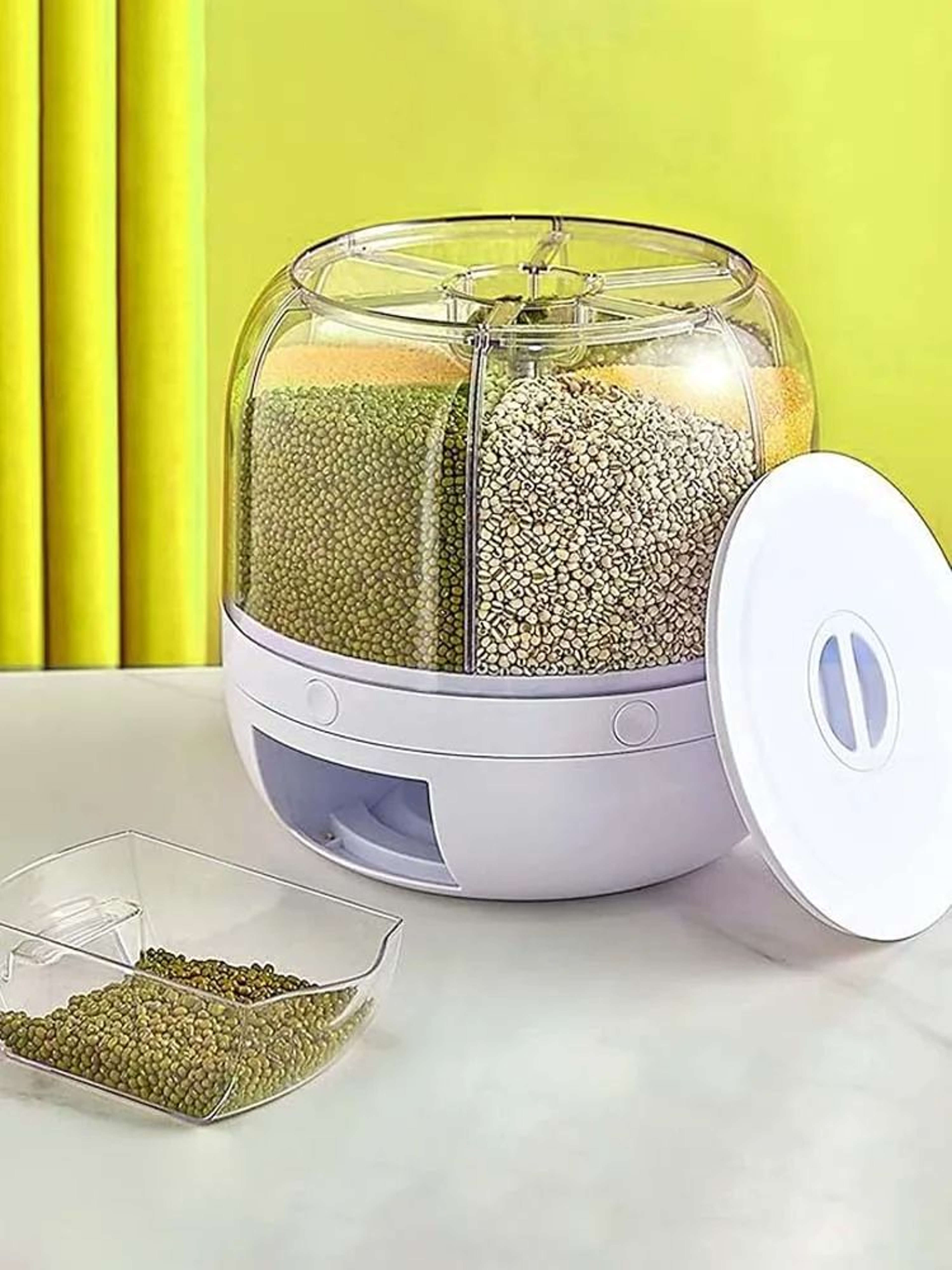 360 Rotating Grain Dispenser 6 Grid Rice Storage Container 6